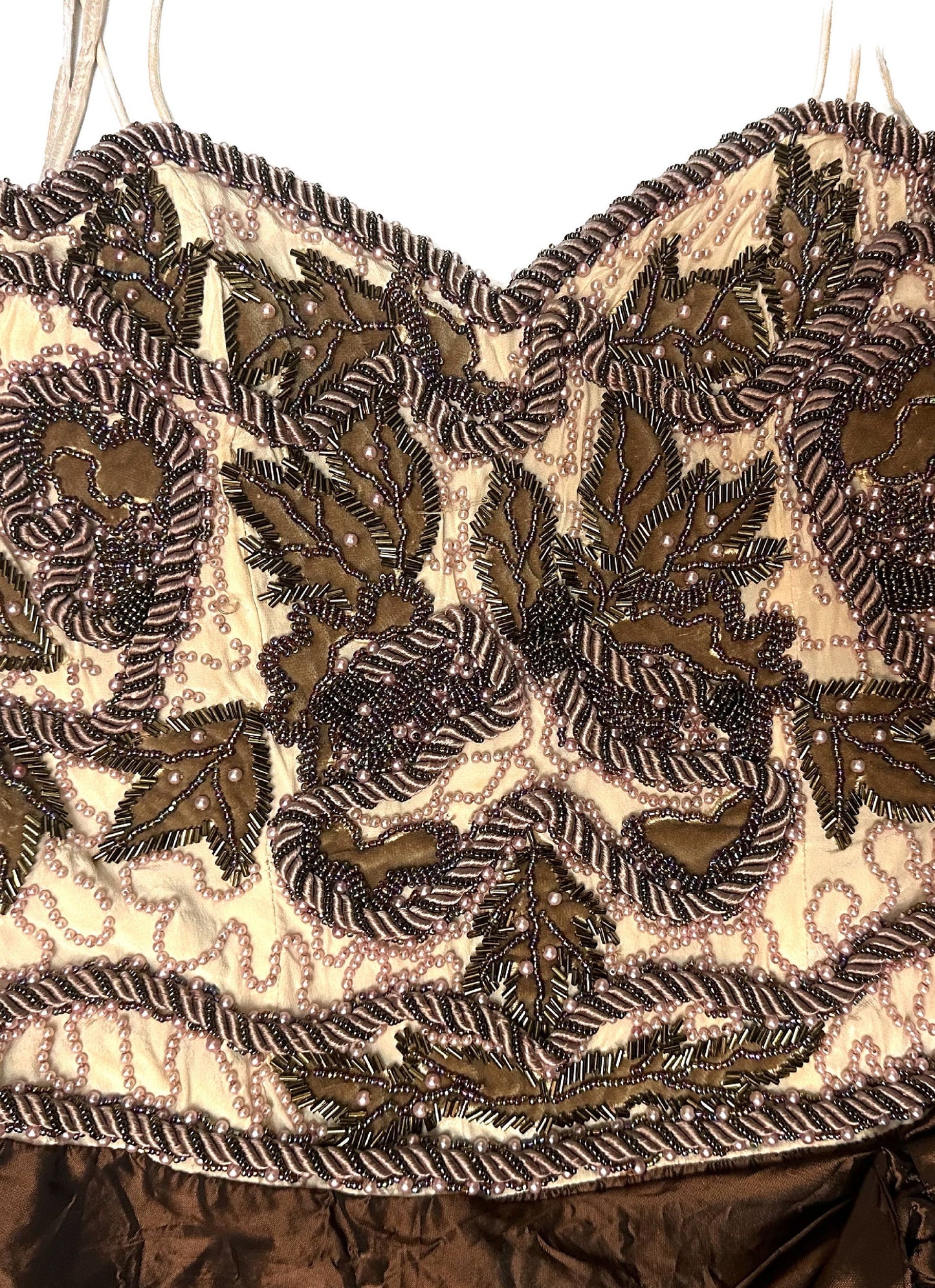 Gorgeous copper/pink tones hand embroidered pure silk dress made in India, 80s sz M