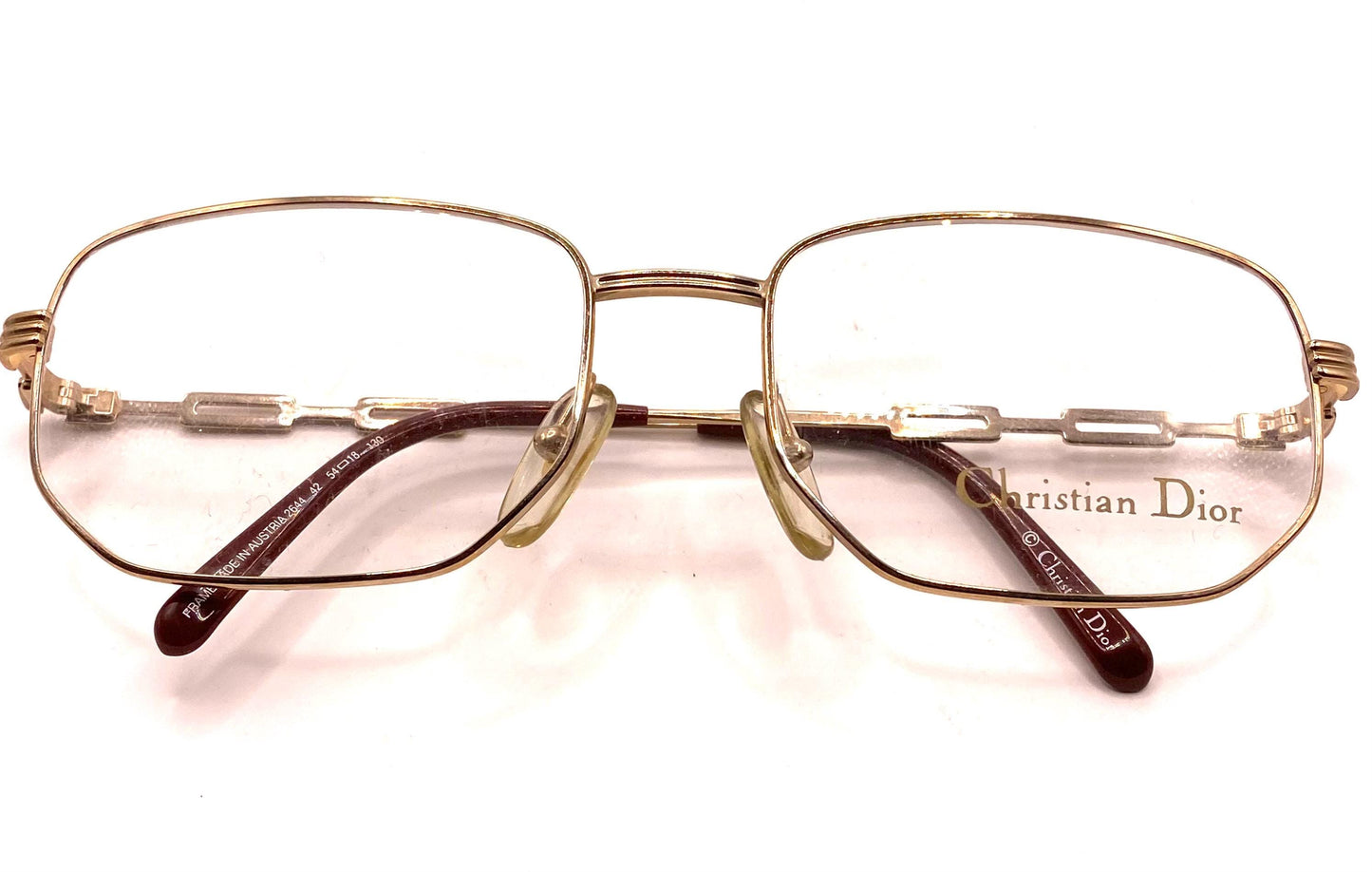 Christian Dior 2664 square gold glasses frames w chain designed temples, NOS 80s Austria, mint