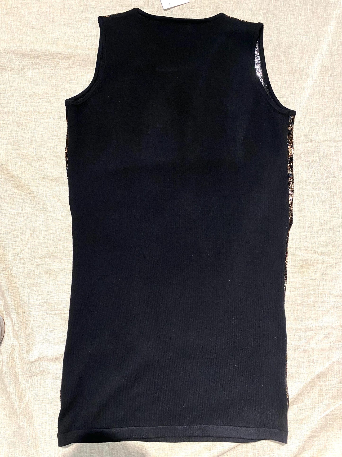Sandro Ferrone golden leopard sequinned long vest/ knitted tank pullover, sz M mint