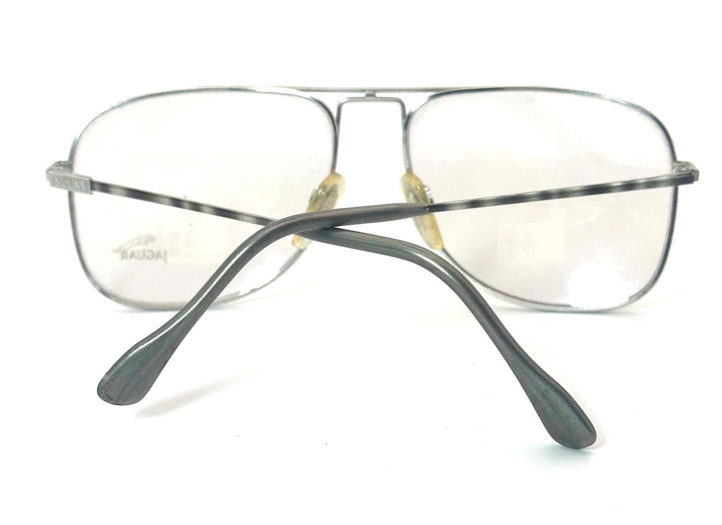 Jaguar 371 square silver aviator eyeglasses frames w grey enameled details, made in Germany, 80s NOS