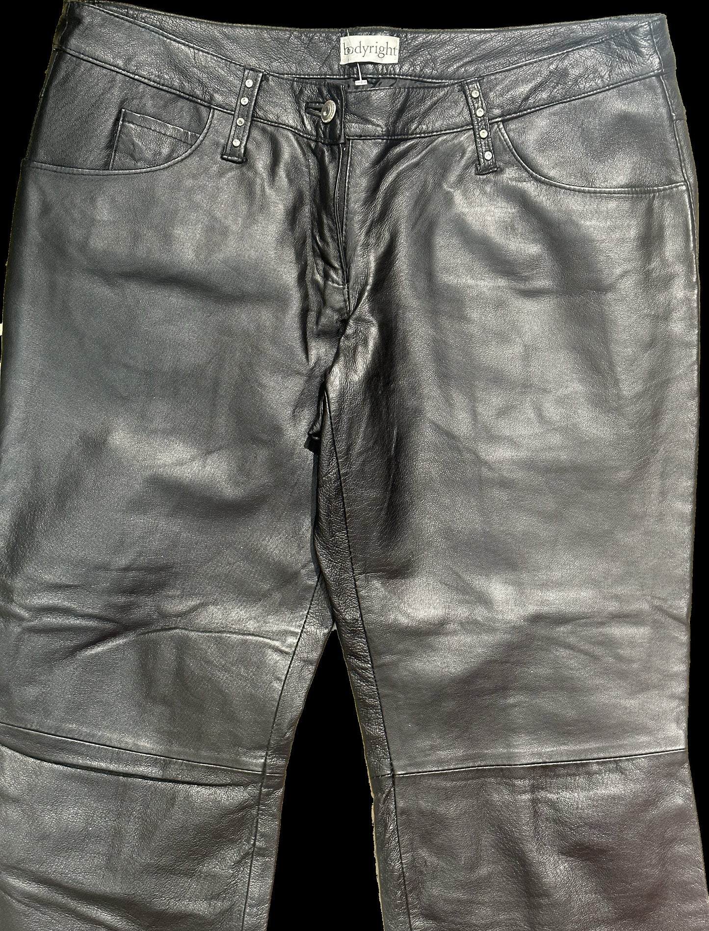 Rocking Black real leather trousers w/ Svarowsky studs, made in Italy 90s sz 33