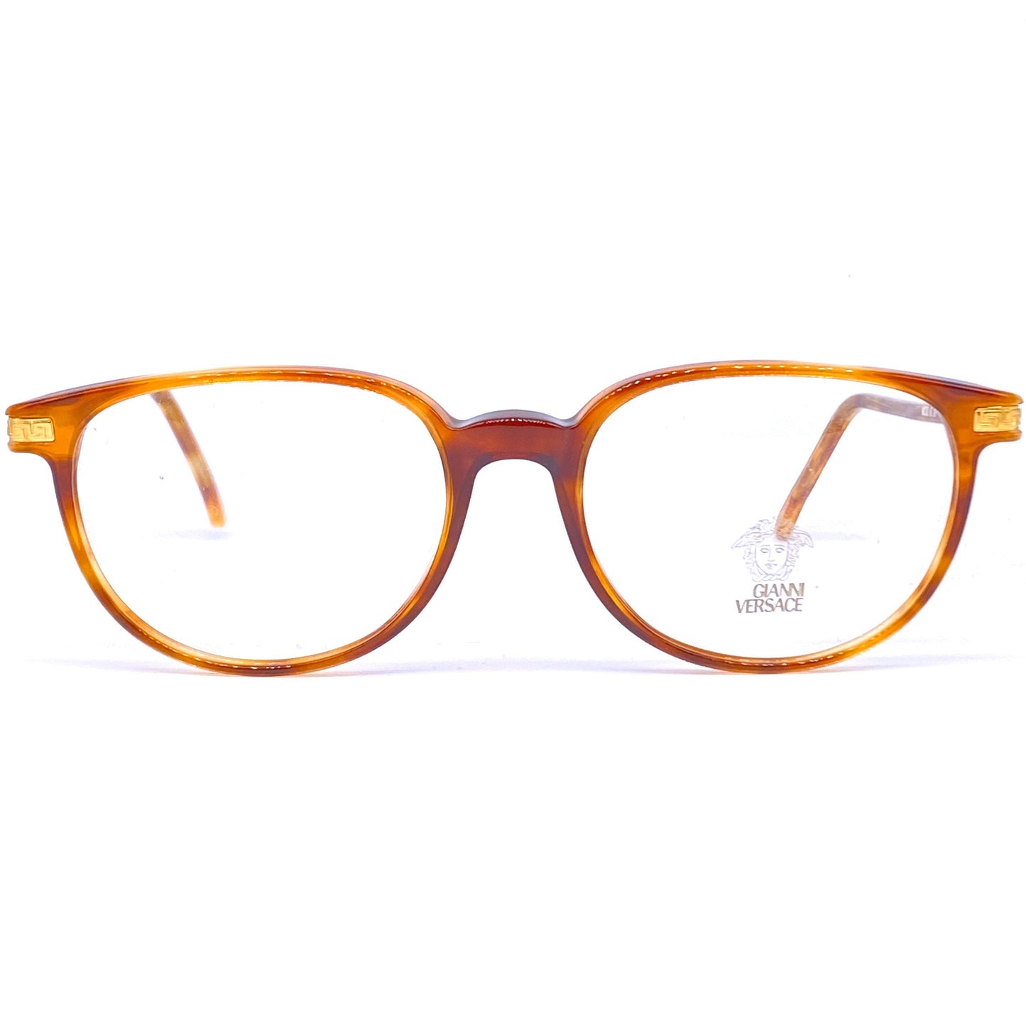 Gianni Versace G27 square tortoise eyeglasses with golden Greek hinges, NOS 90s