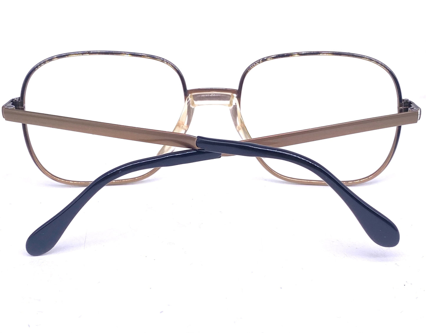 Amor France square glasses in polished copper metal w cutoff bridge detail, NOS 70s mint