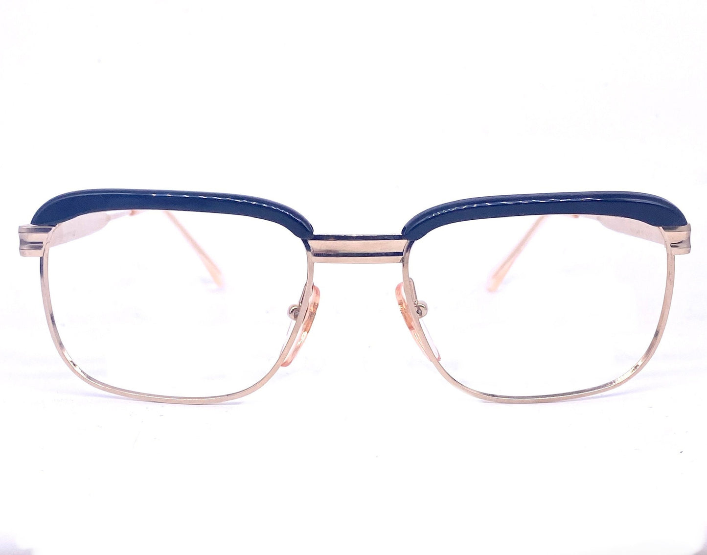 MetalVista Mario 60s iconic square gold plated black rolled brows frames, super geeky, NOS made in Italy