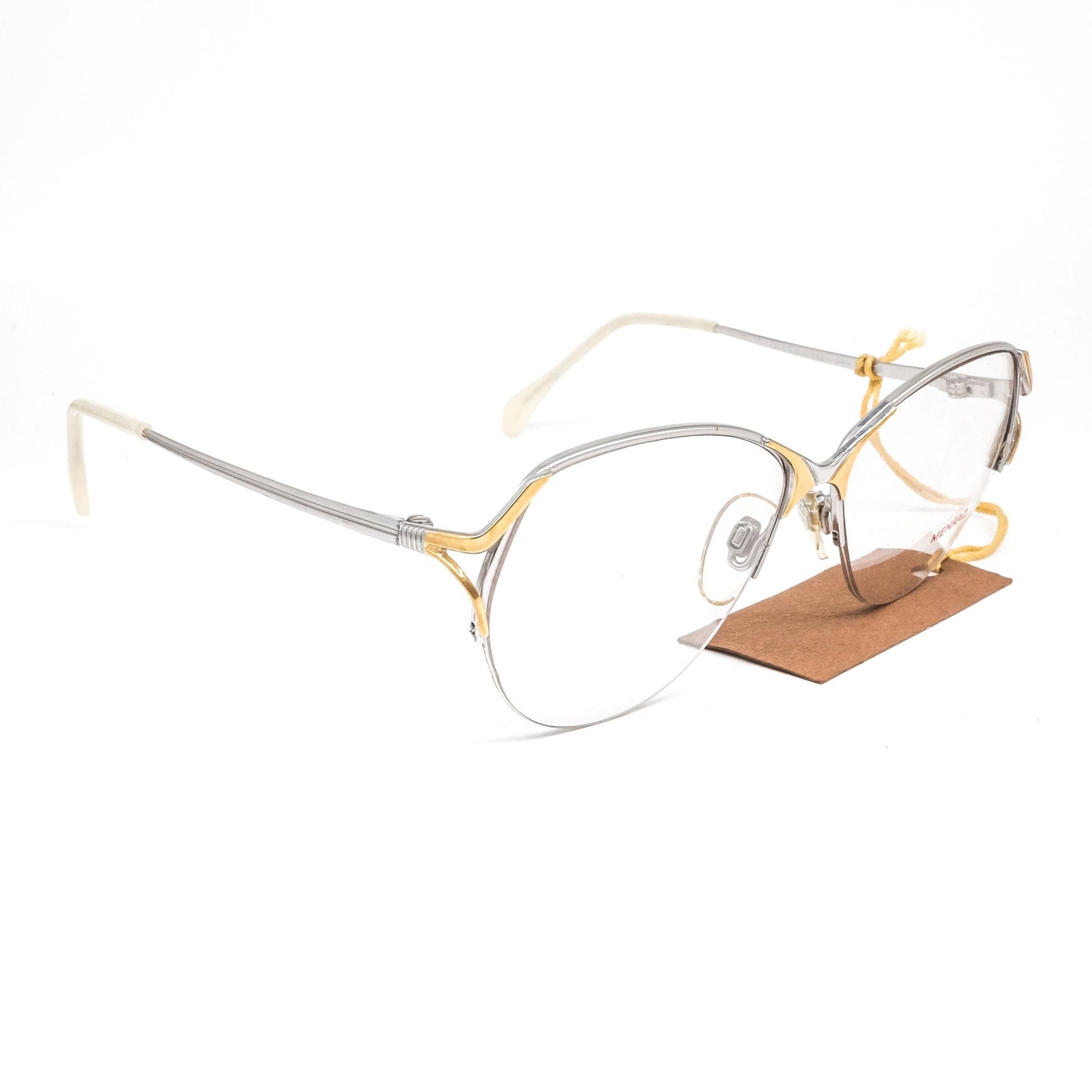 Menrad 390-110 oversized silver/gold metallic eyeglasses frames with cut off hinge design 1980s NOS