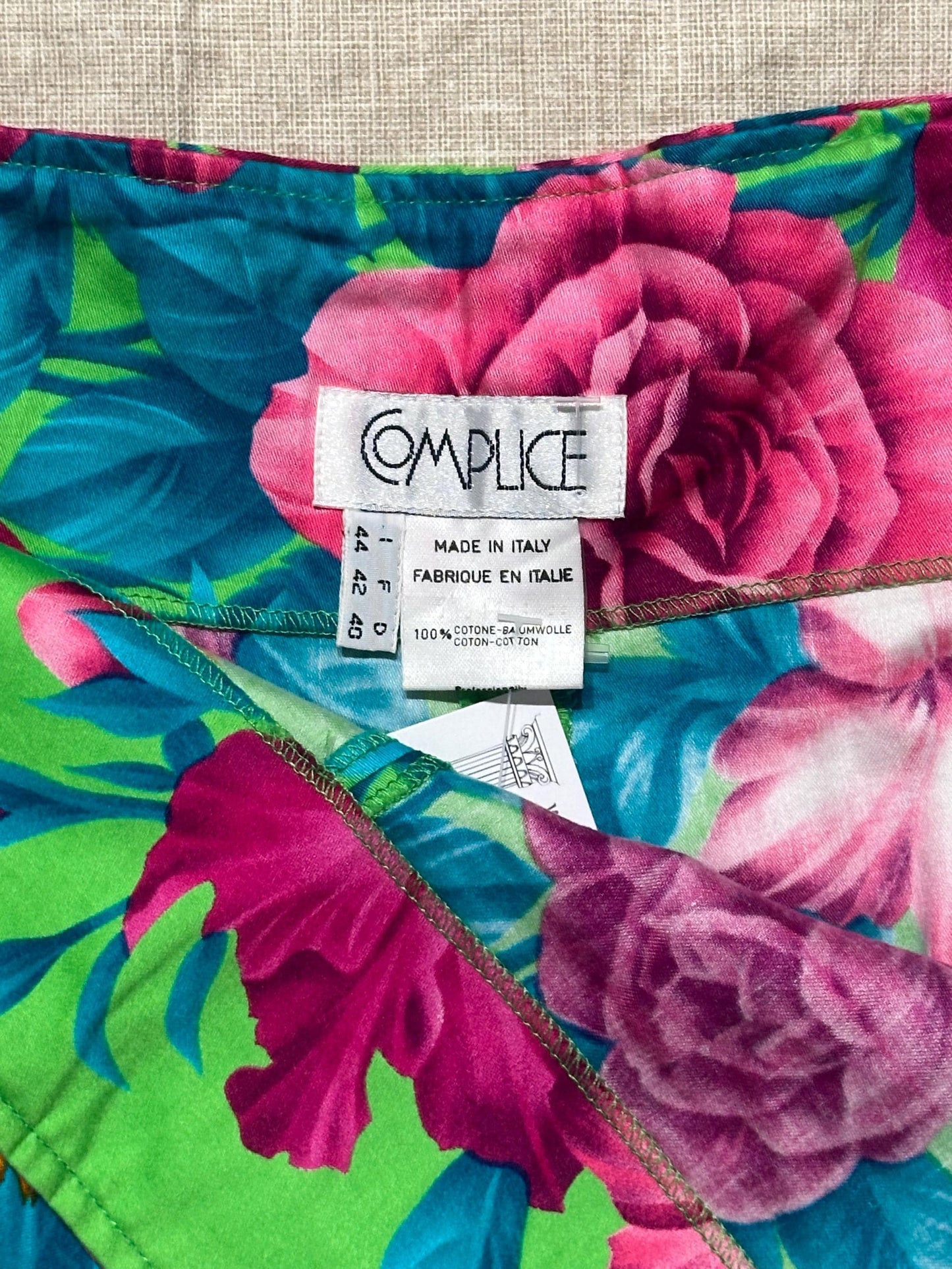 Complice by Dolce & Gabbana floral green cotton pant with pink roses and orange flowers print size 44 IT NOS 90s