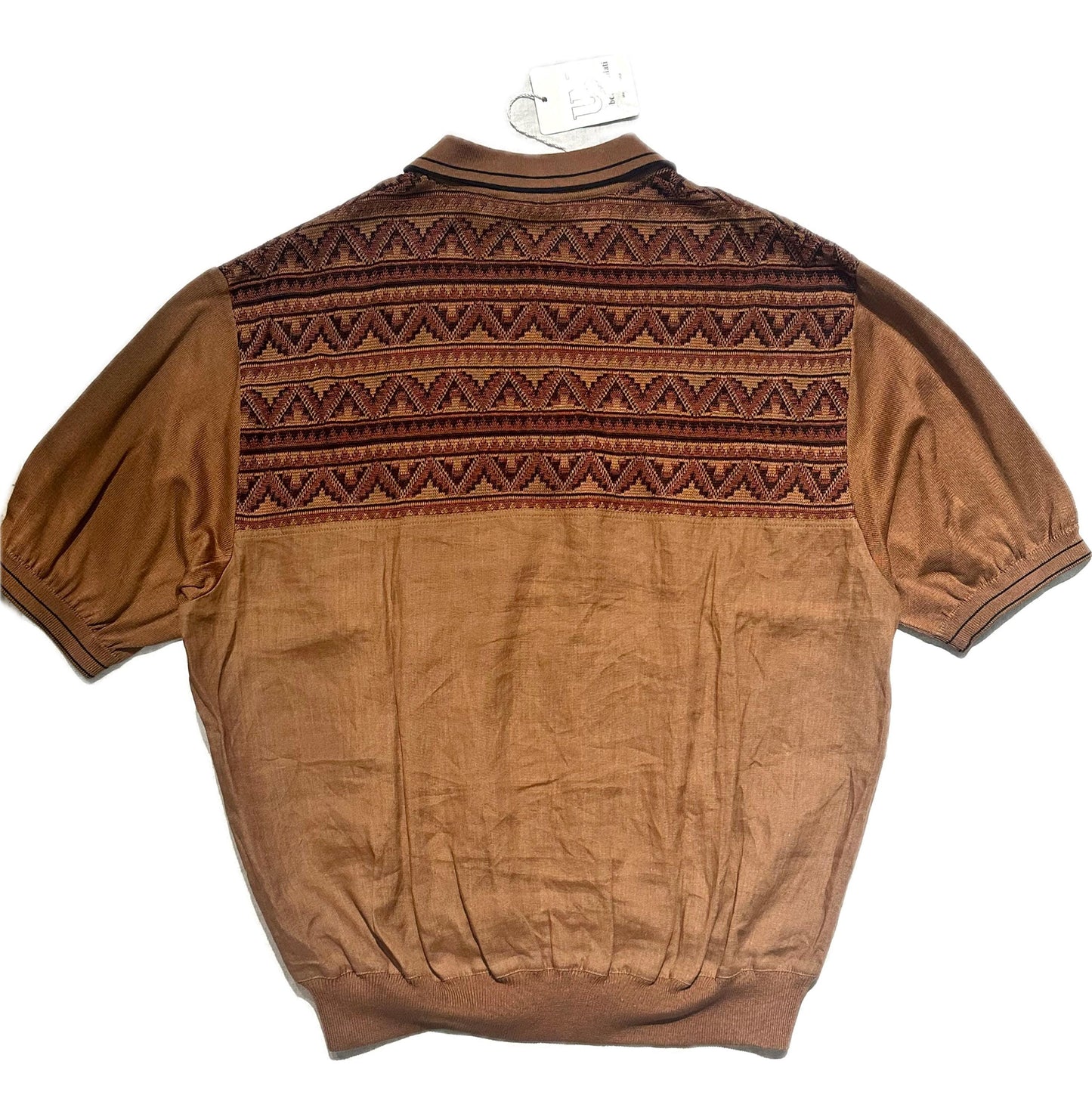 U.Vallati finest linen- Cotton knit polo shirt w Mexican embroidery, NOS 80s Italy