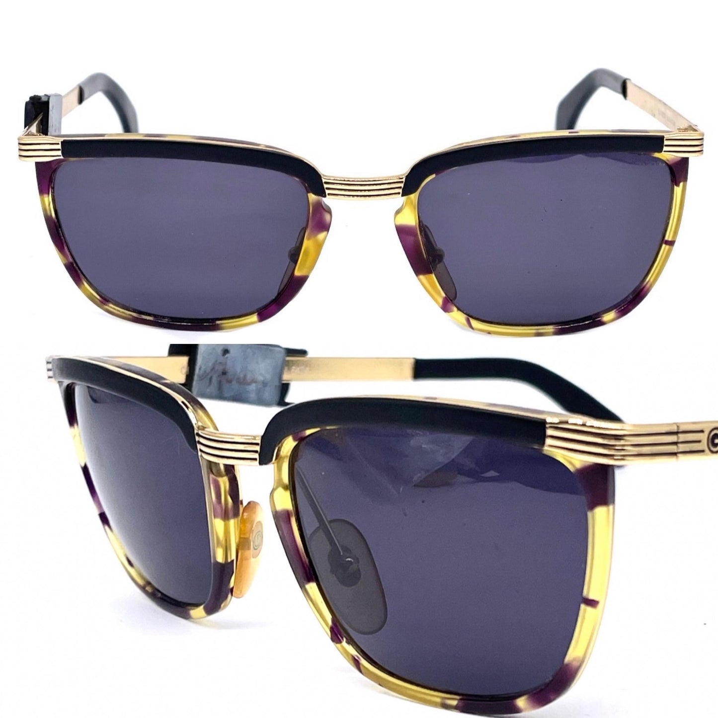 Galileo classy square tortoise- gold sunglassss hand made in Italy, 80s NoS