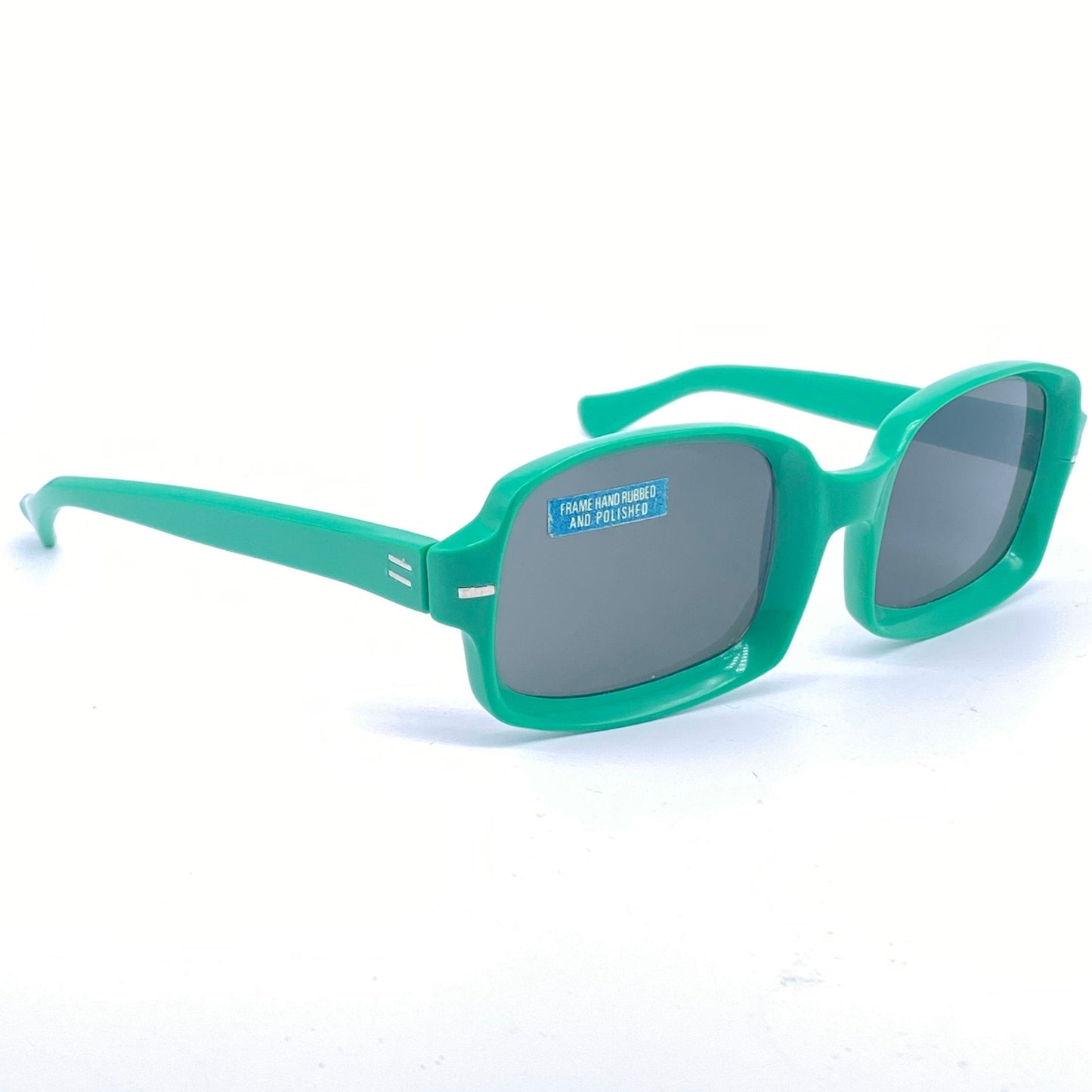 Samco green square sunglasses with grey crystal lenses, 1960s Italy, minty
