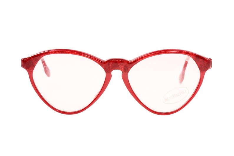 Missoni M81 red cateye eyeglasses frames w real knitted fabric inserts, Nos 80s Italy