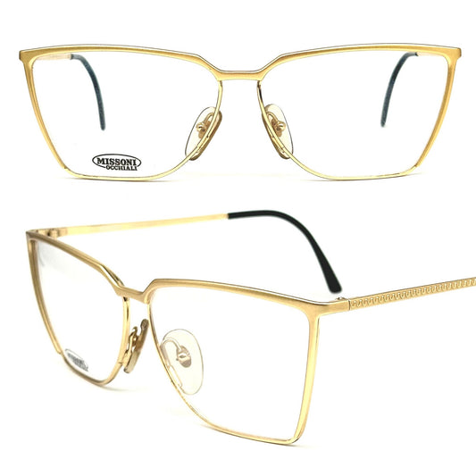 Missoni M317 gold square eyeglasses frames w modernist design, made in Italy in the 80s, brand new