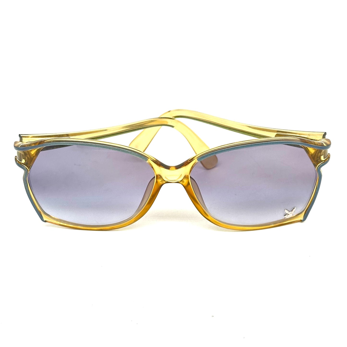 Playboy 4573 optyl translucent sunglasses with metallic blue stripes, blue gradient lenses and silver bunny detail NOS 70s Austria