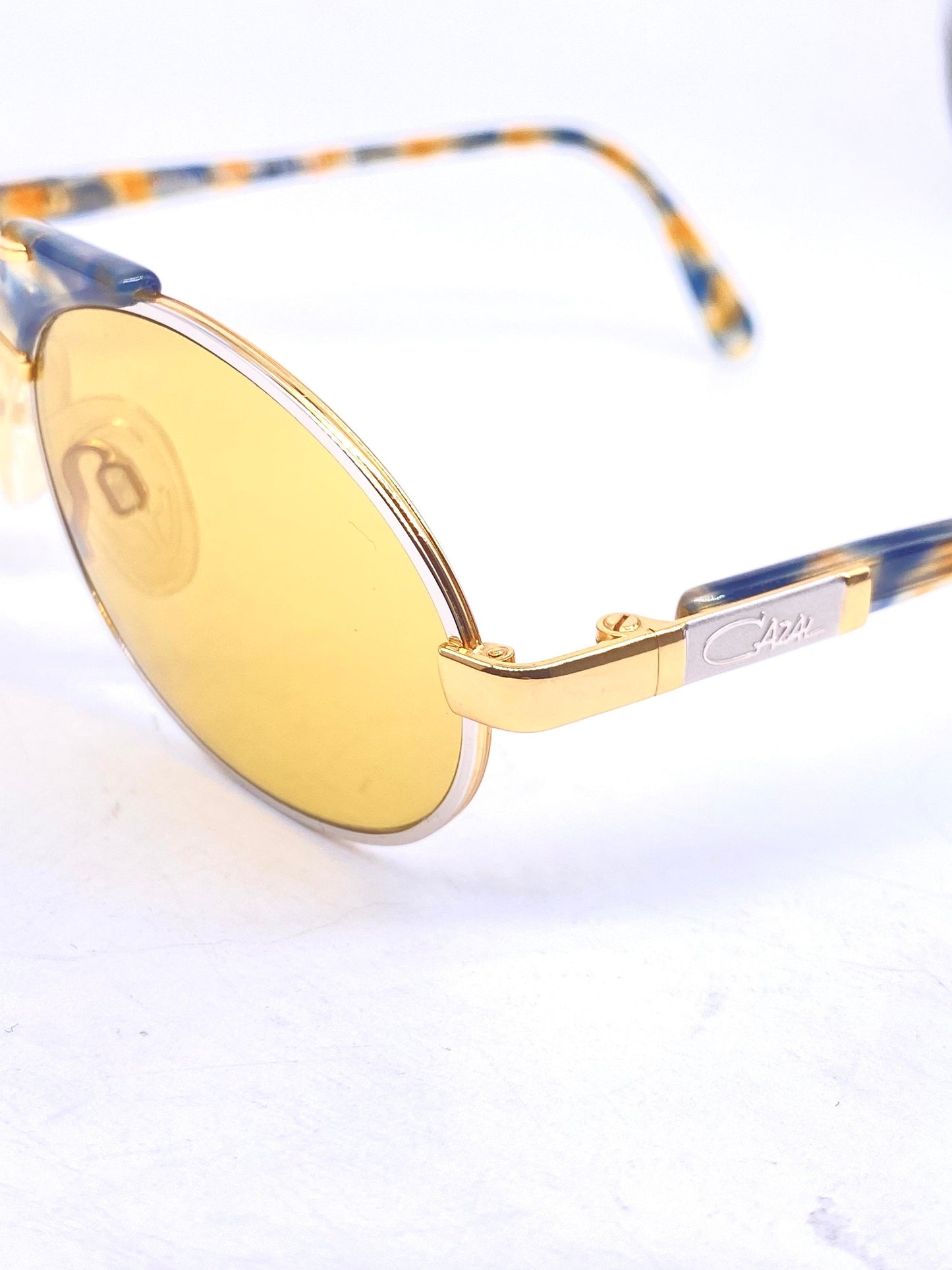 Cazal 749 oval hip silver/gold sunglasses with amber lenses, NoS 80s W Germany