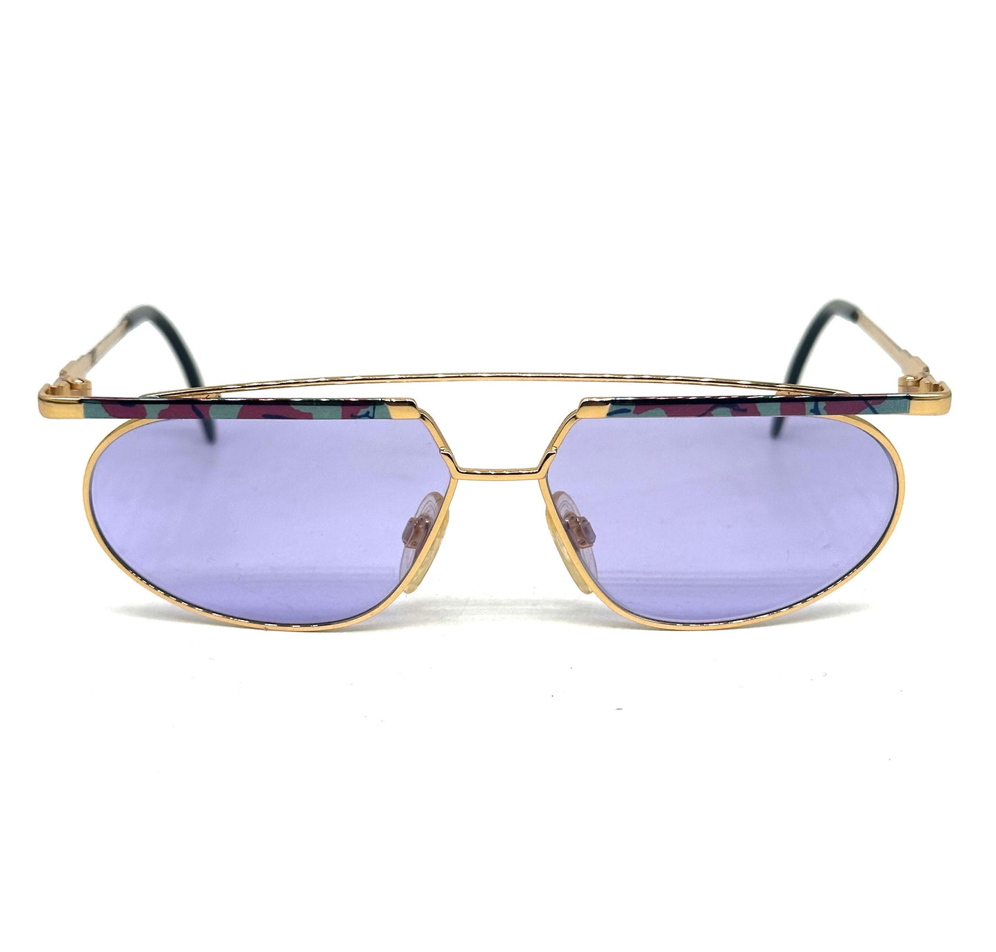 Cazal 254 avant-garde golden dbl bridge sunglssses with colorful enameled details, NoS 80s W Germany