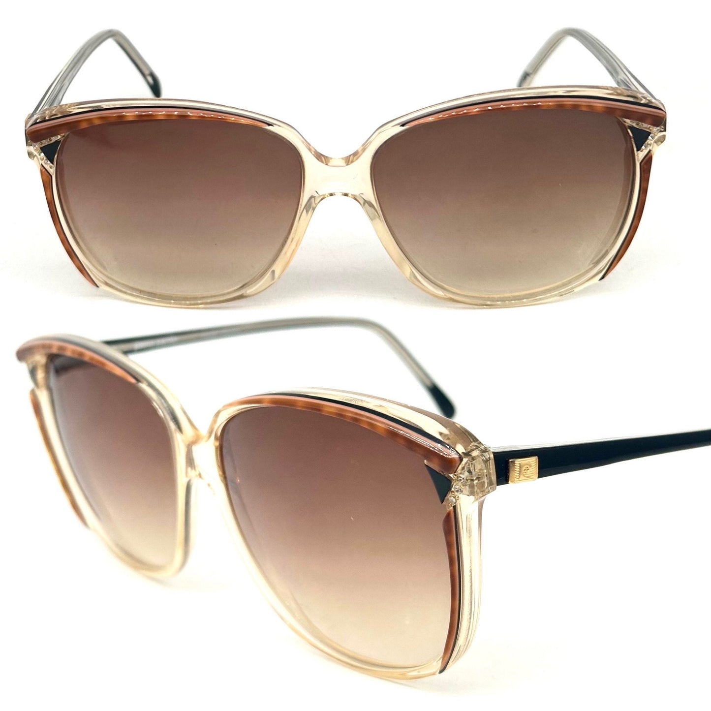 Pierre Cardin oversized square sunglasses in clear/tortoise acetate w rhinestone details, NOS 80s