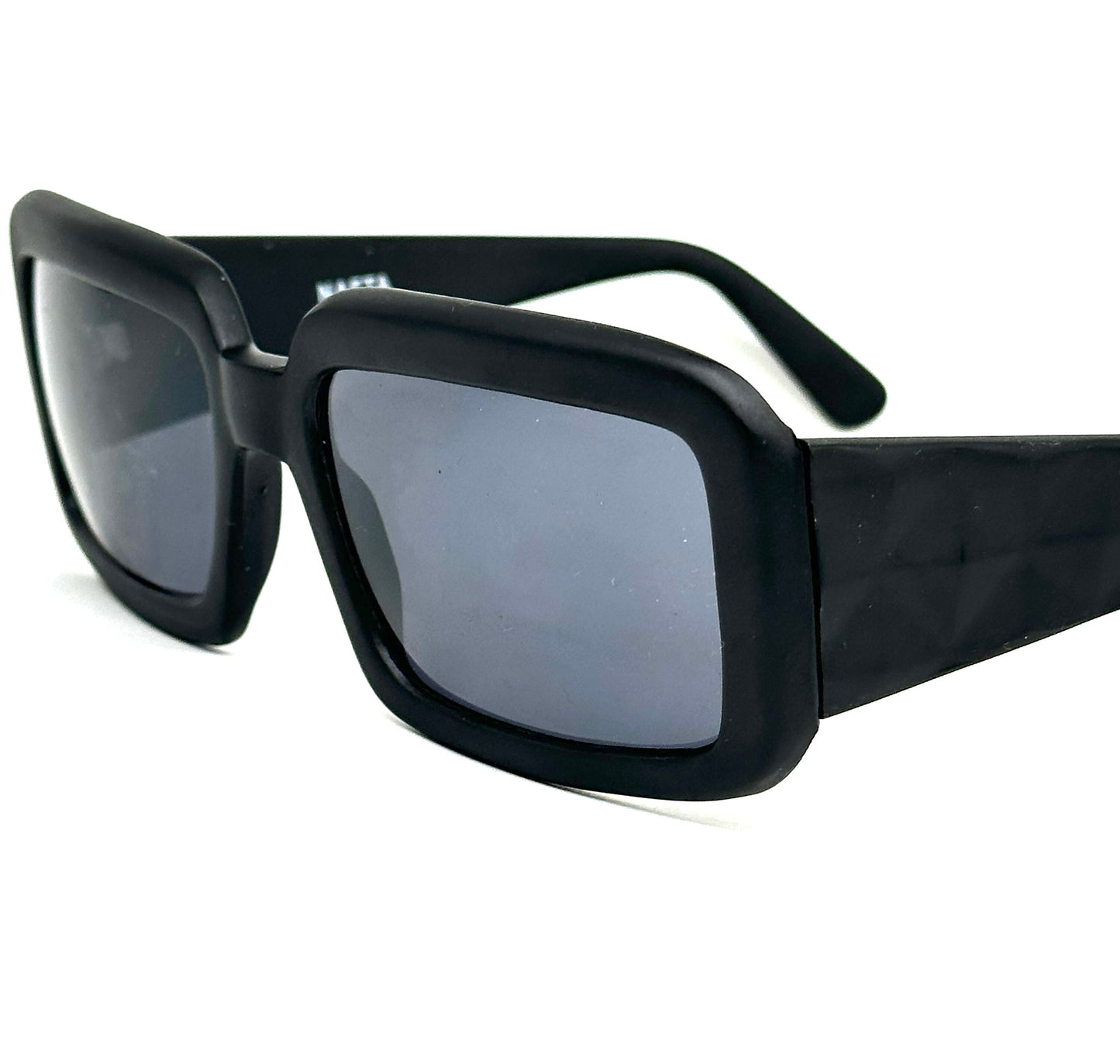 Nafta black square oversized sunglasses w/ 3D matelassè temples, Matt finish; NOS 2003, Italy