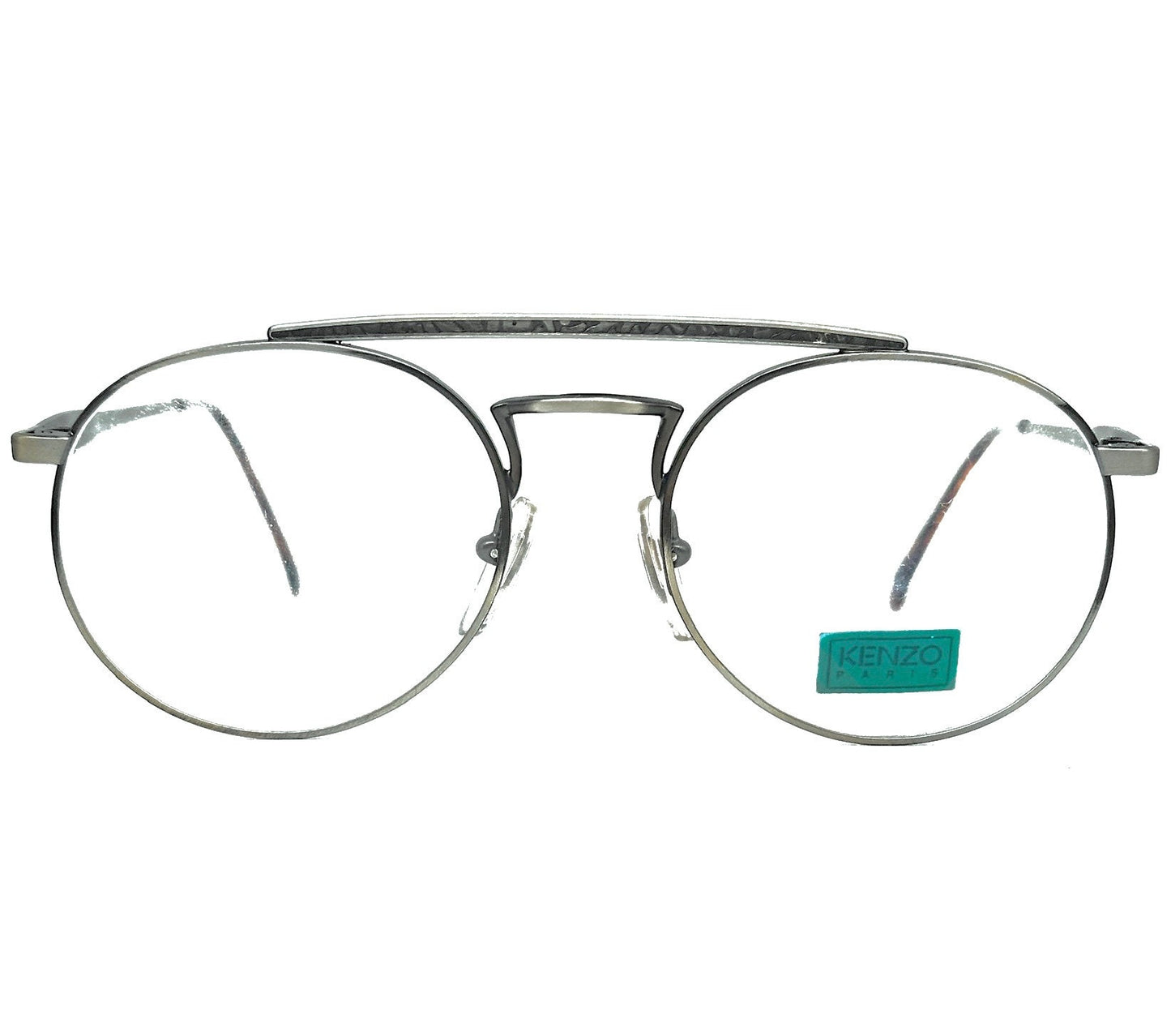 Kenzo 029 round dbl bridge aviator glasses frames w- carved deco details, NOS 80s France