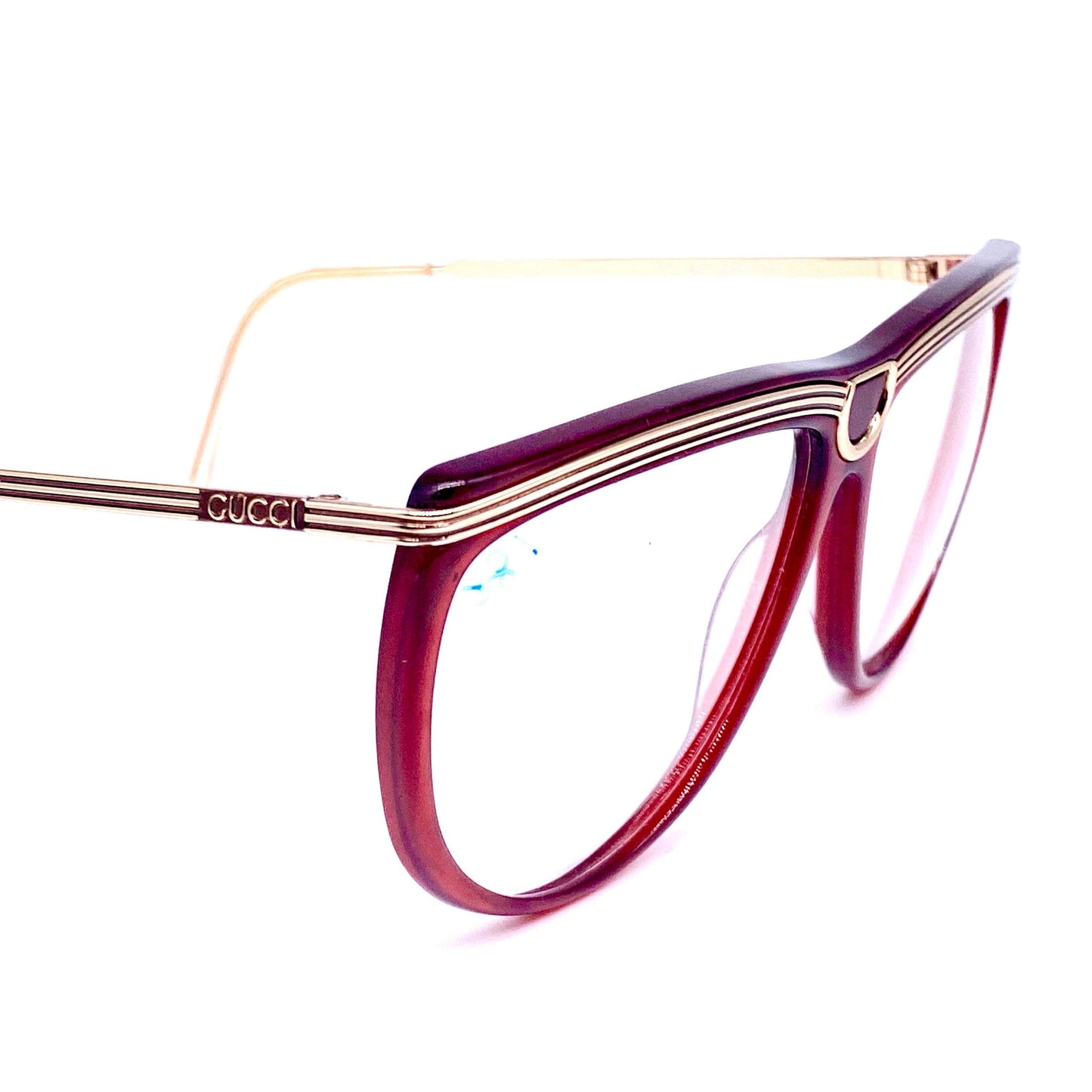 Gucci 2303 burgundy & carved gold ladies eyeglasses frames made in Italy, 1980s NoS