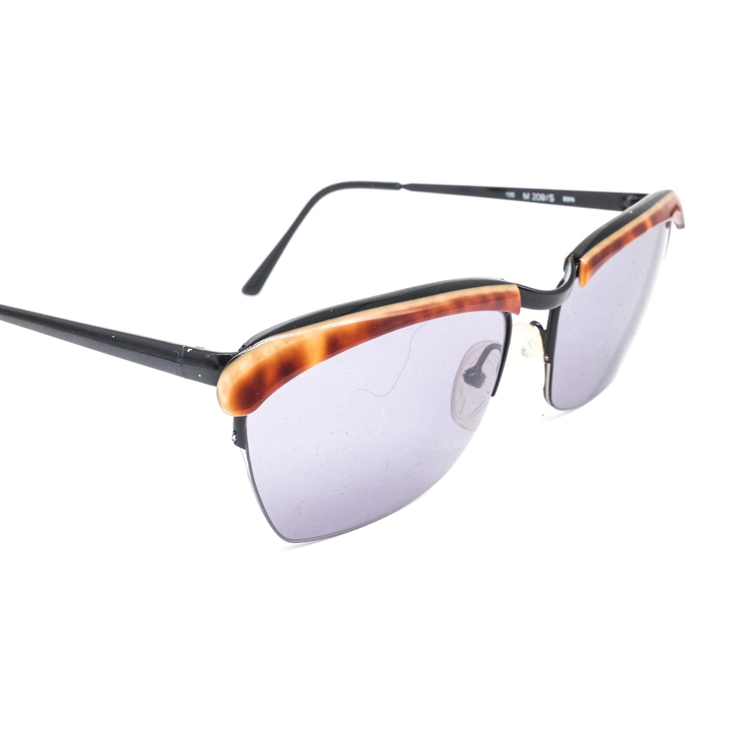 Missoni m-4 vintge square semi rimless sunglasses in black metal with brown tortoise acetate browline details. 80s NOS Italy