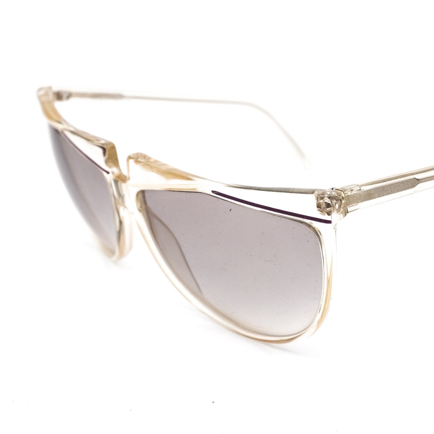 Gianni Versace medusa clear cateye sunglasses with special diamond cut inspired flat browline. Made in Italy, NOS 1980s