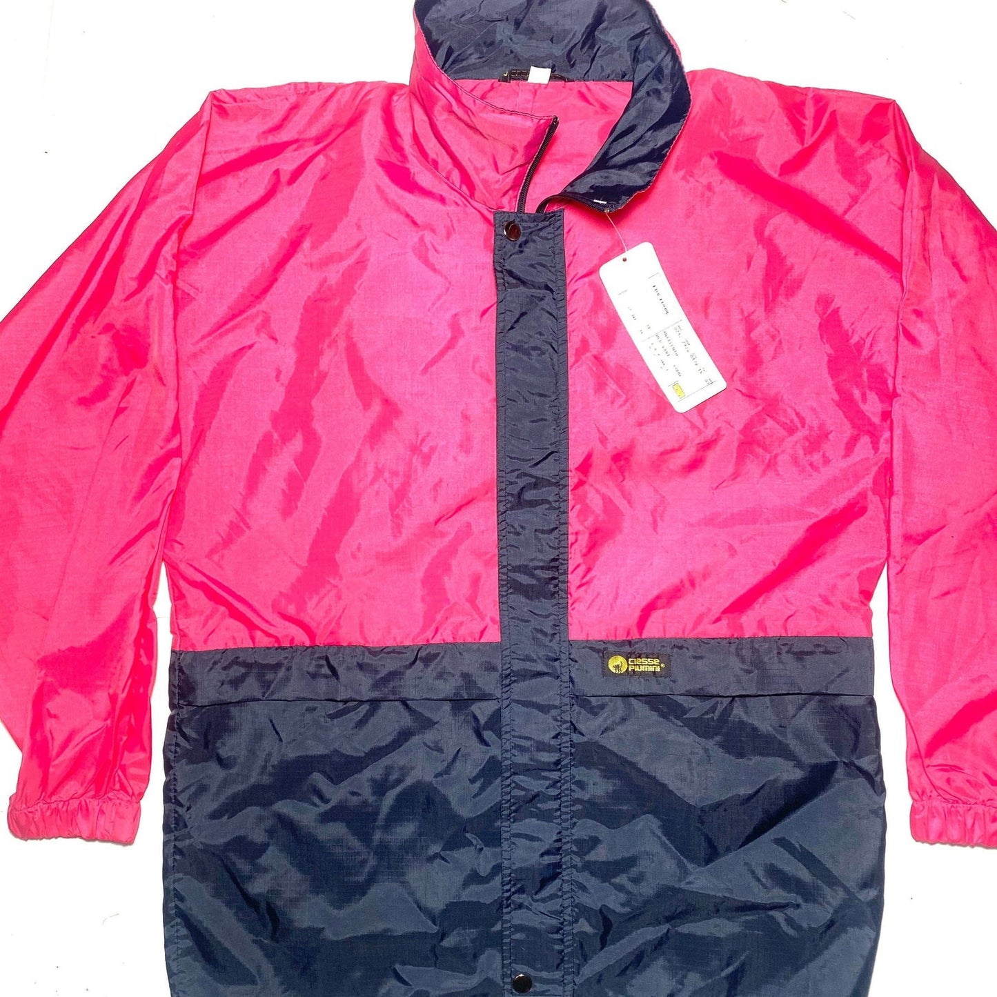 Ciesse Piumini light nylon navy-fucsia hooded rain jacket, BNWT 80s mint SzM