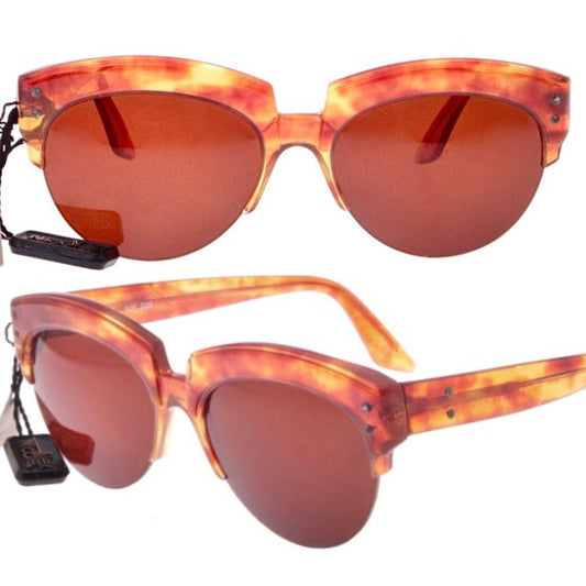 Aprilia elegant tortoise ladies sunglasses, half rim and thick brows, hand made in Italy 80s NOS