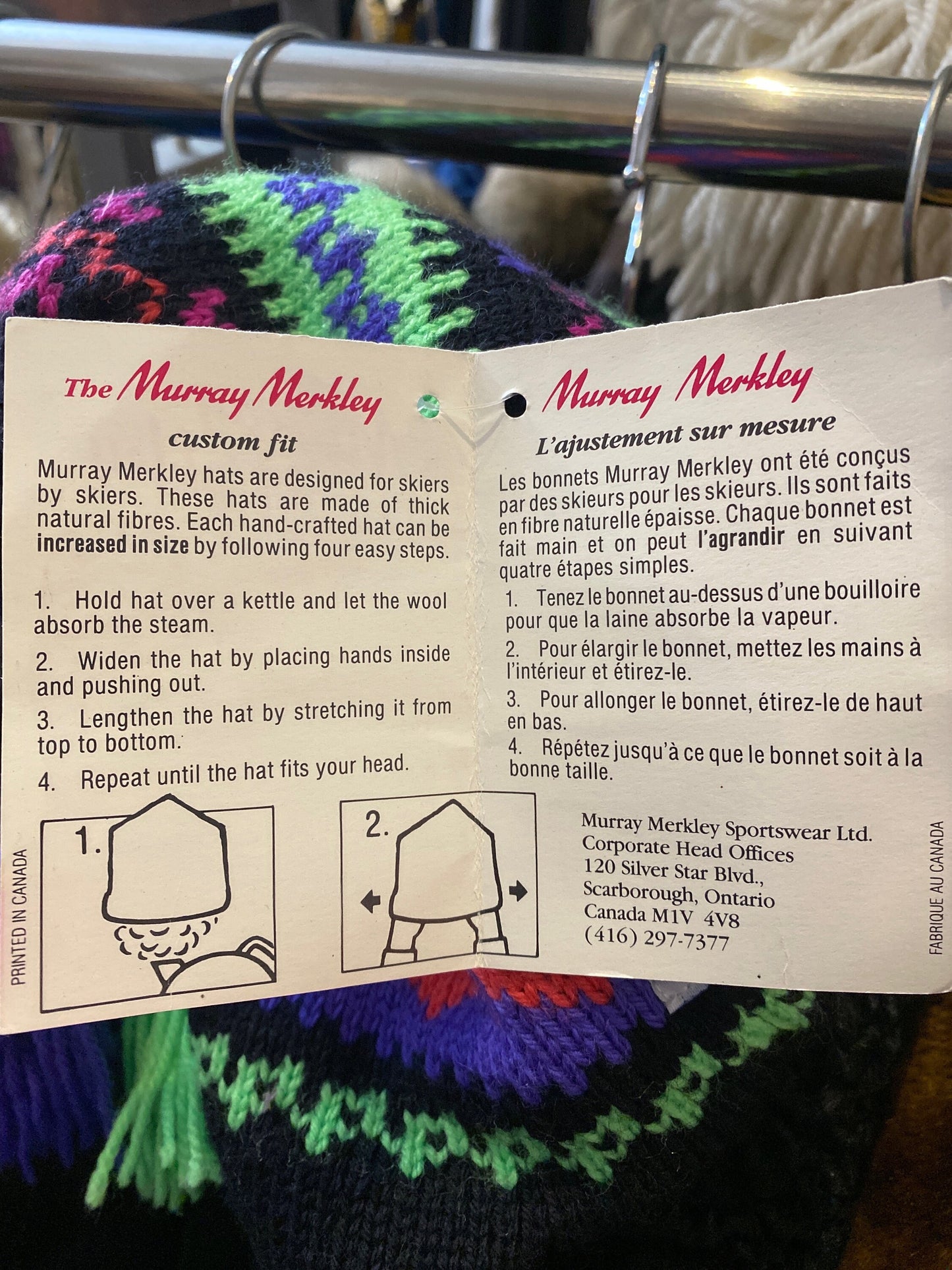 Merkley Canada NWT hand-knit winter Ski beanie hats with cotton lining, 1 sz fit all