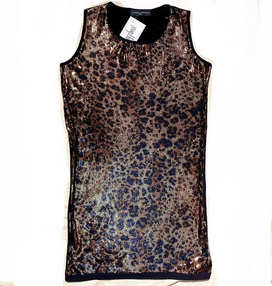 Sandro Ferrone golden leopard sequinned long vest/ knitted tank pullover, sz M mint