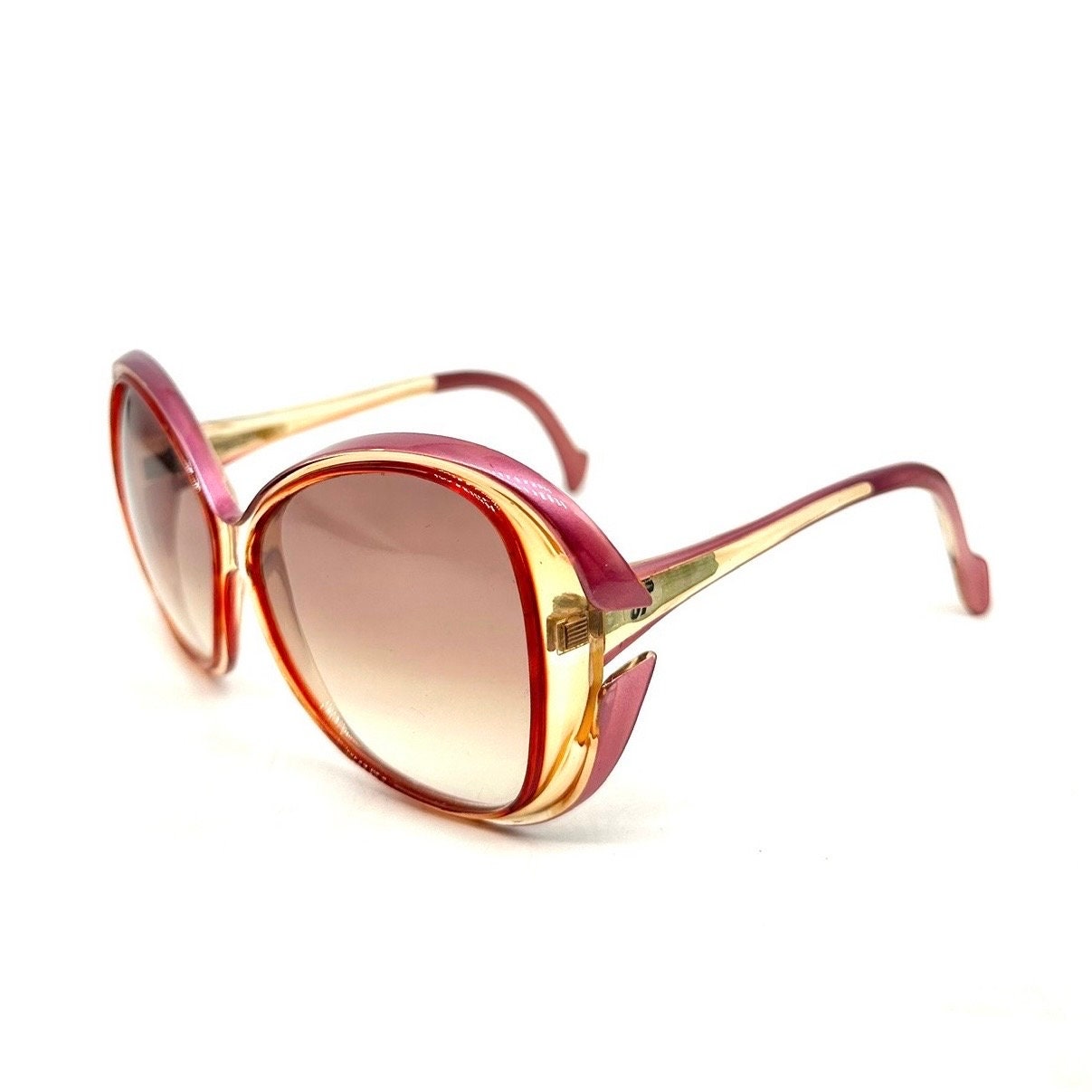 Jacques FATH VERLAINE pink/red spacey oversized sunglasses, 1970s hand made France