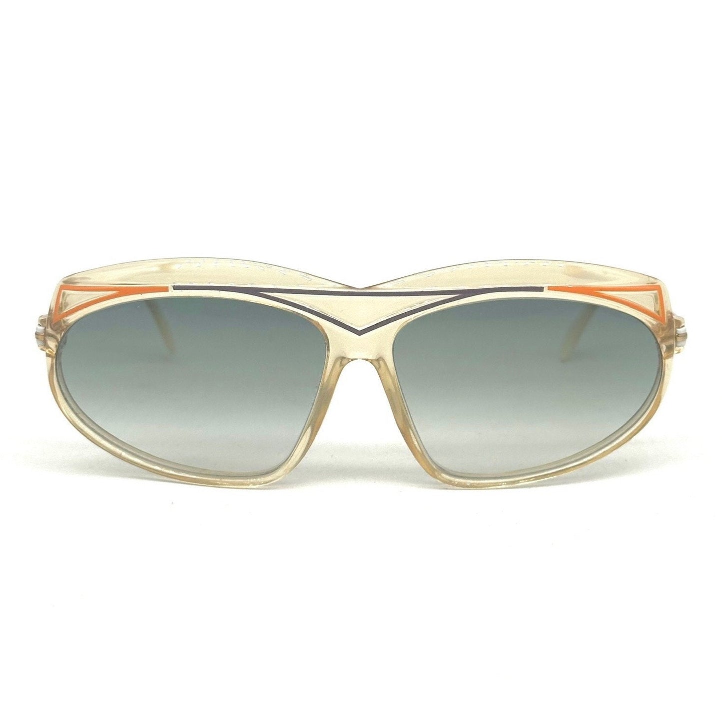 Cazal 854 clear oversized sunglasses w colorful carved details, West Germany 80s