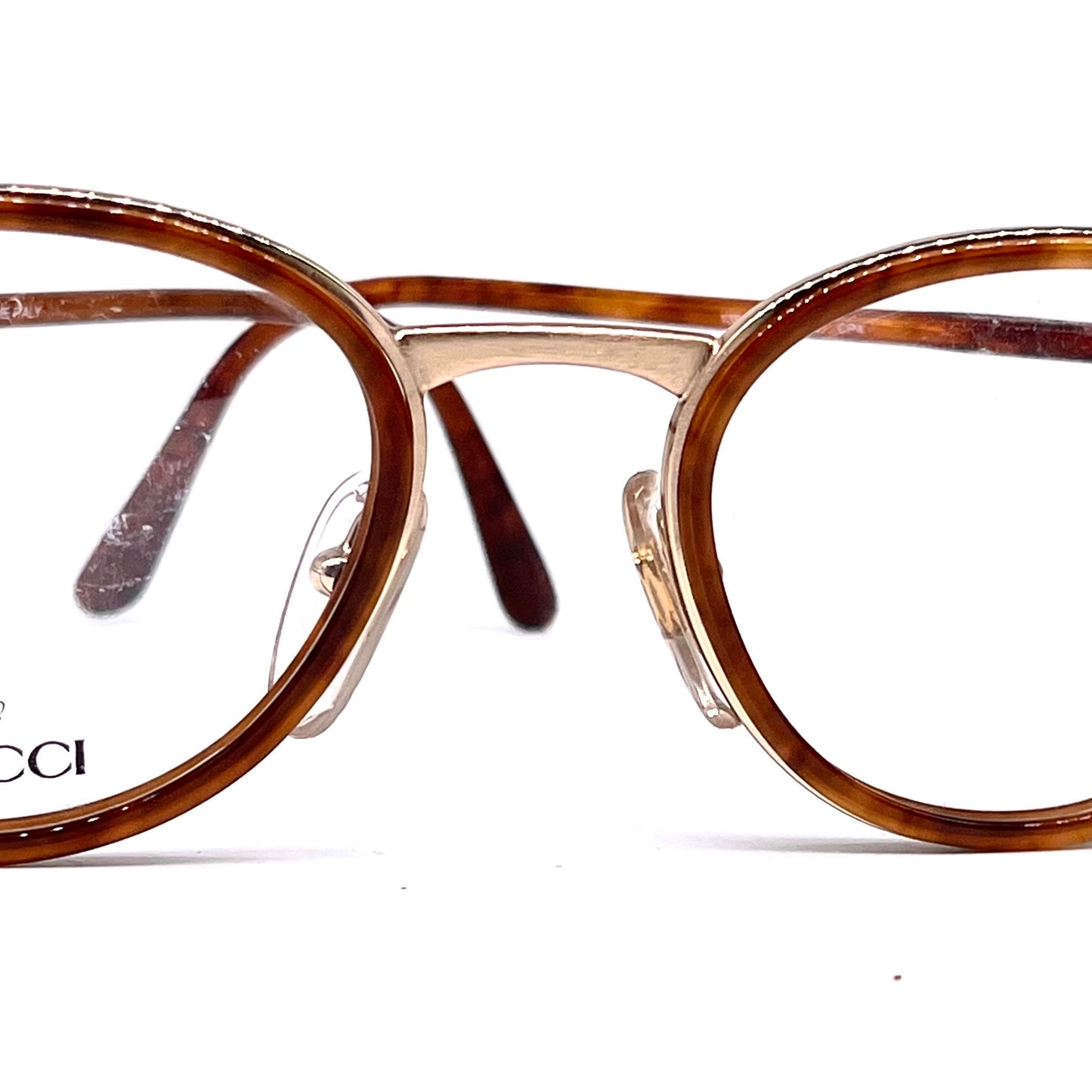Gucci round dbl rimmed tortoise/ gold metal frames, hand crafted in Italy 1980s NOS