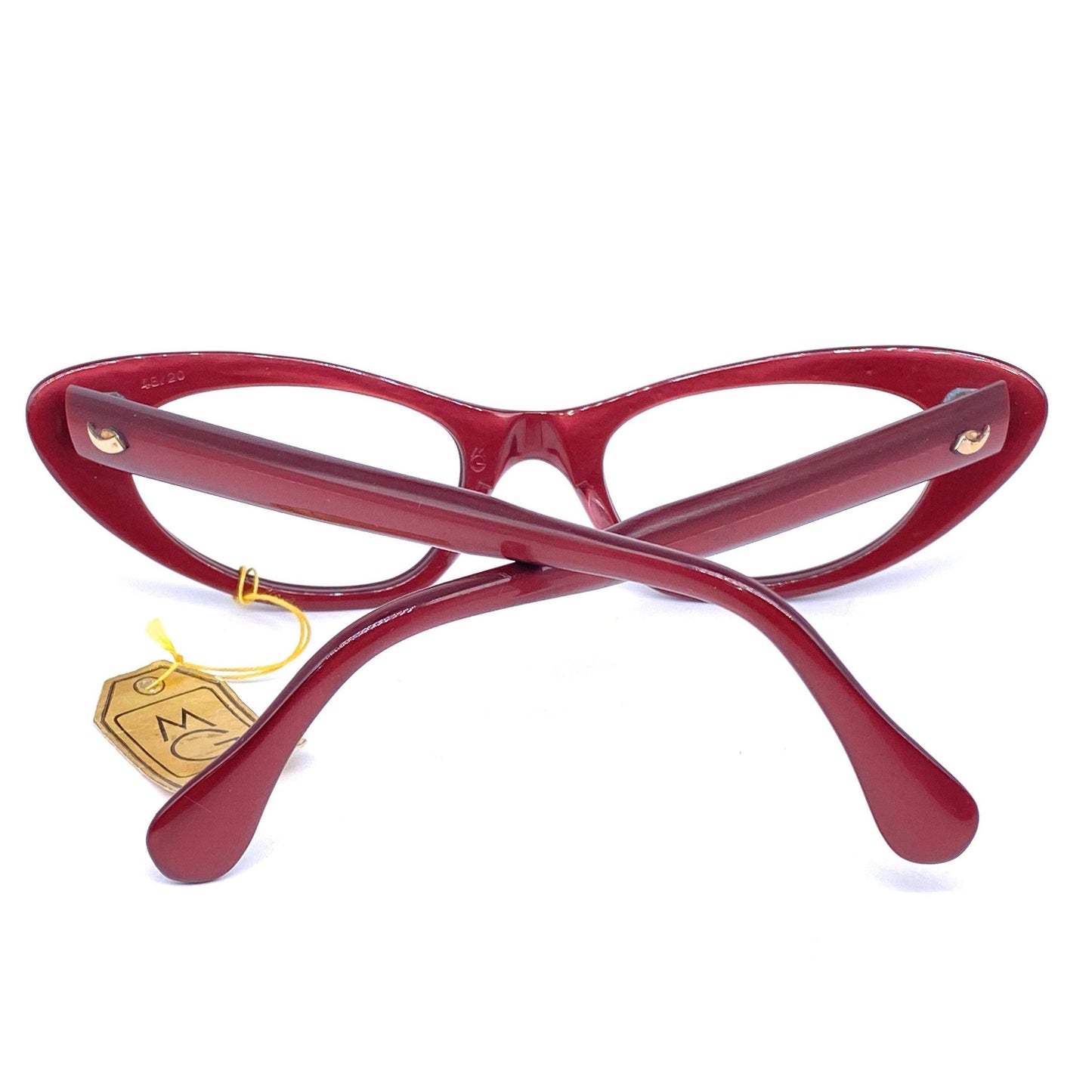 Interoptica 1950s NOS cateye eyeglasses frames, burgundy with gold pins, mint condition new with tags.