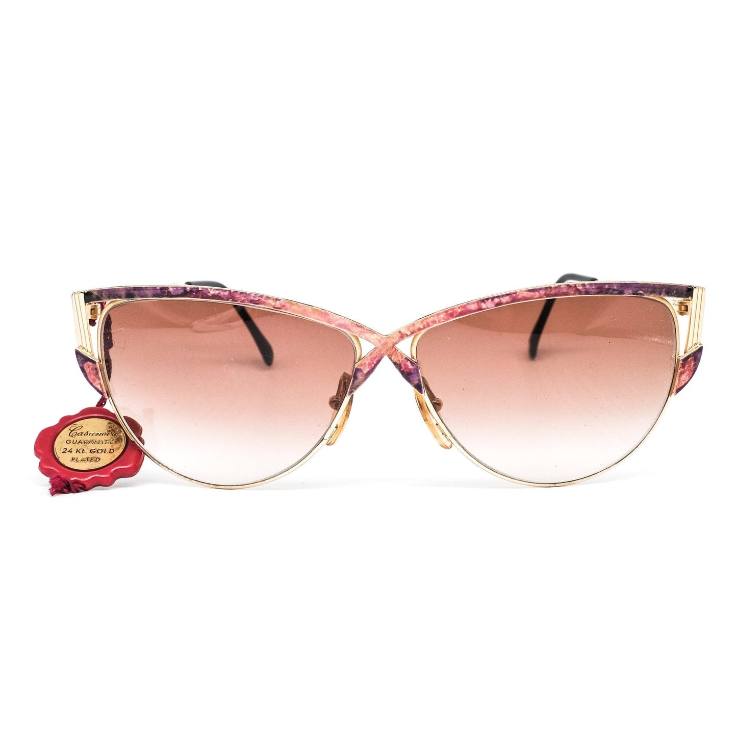 Casanova C05 gold plated cateye sunglasses with special browline in red-ish coating Made in Italy  1980s NOS
