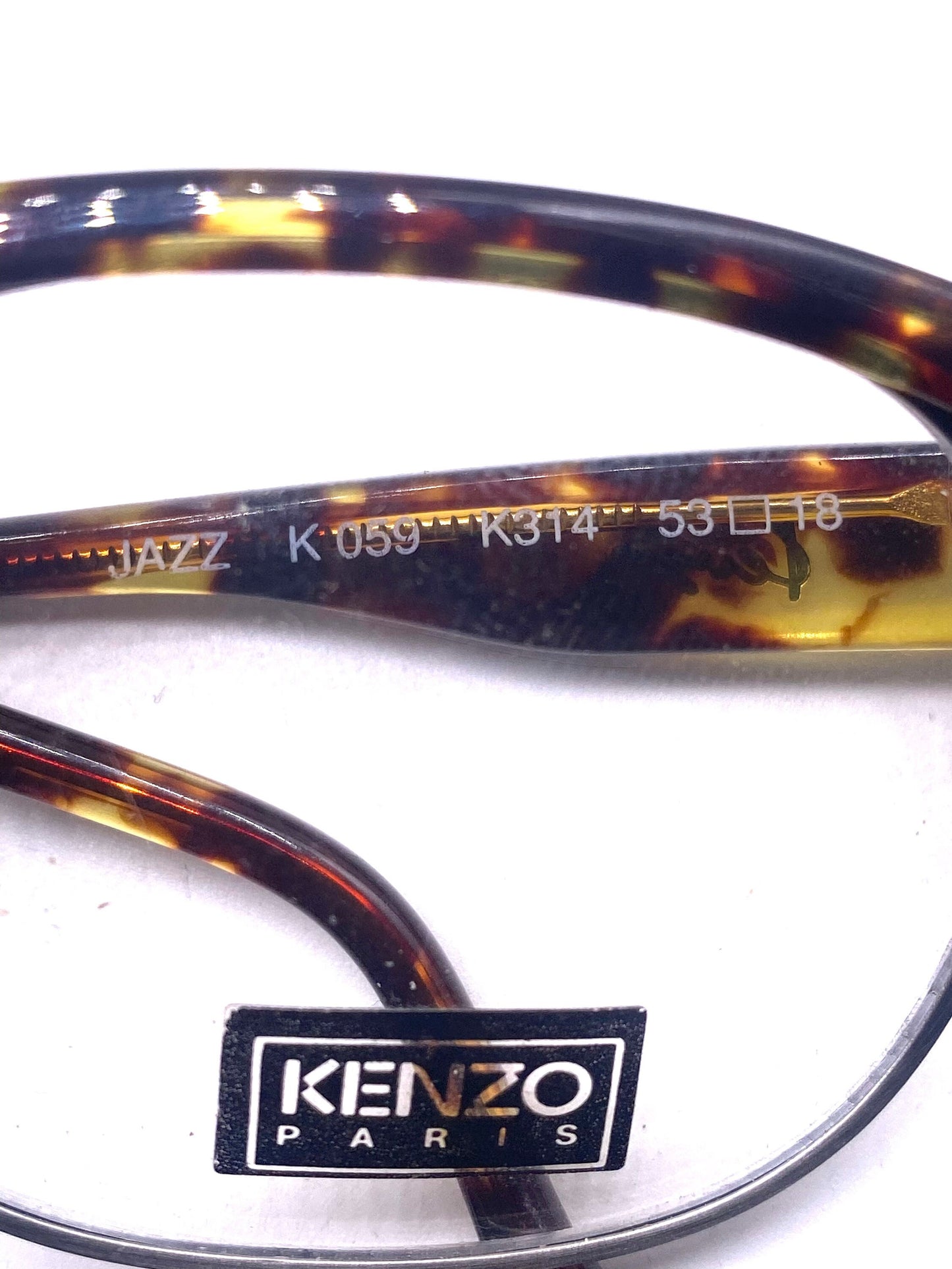 Kenzo Jazz K059 rectangular carved gunmetal frames w avant-Garde tortoise browline, 80s NoS France