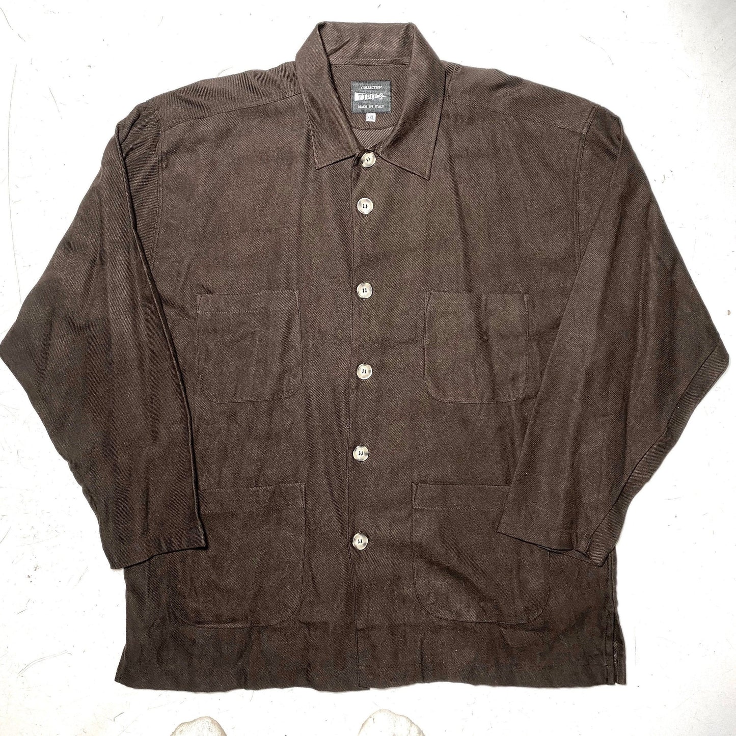 Tipo’s brown striped canvas worker style chore jacket made in Italy, 80s NOS sz XXL