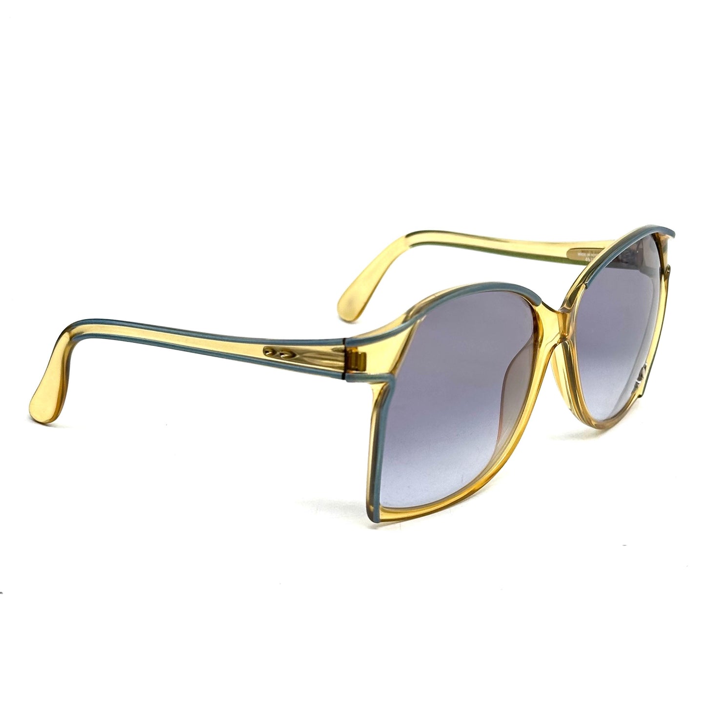 Playboy 4573 optyl translucent sunglasses with metallic blue stripes, blue gradient lenses and silver bunny detail NOS 70s Austria