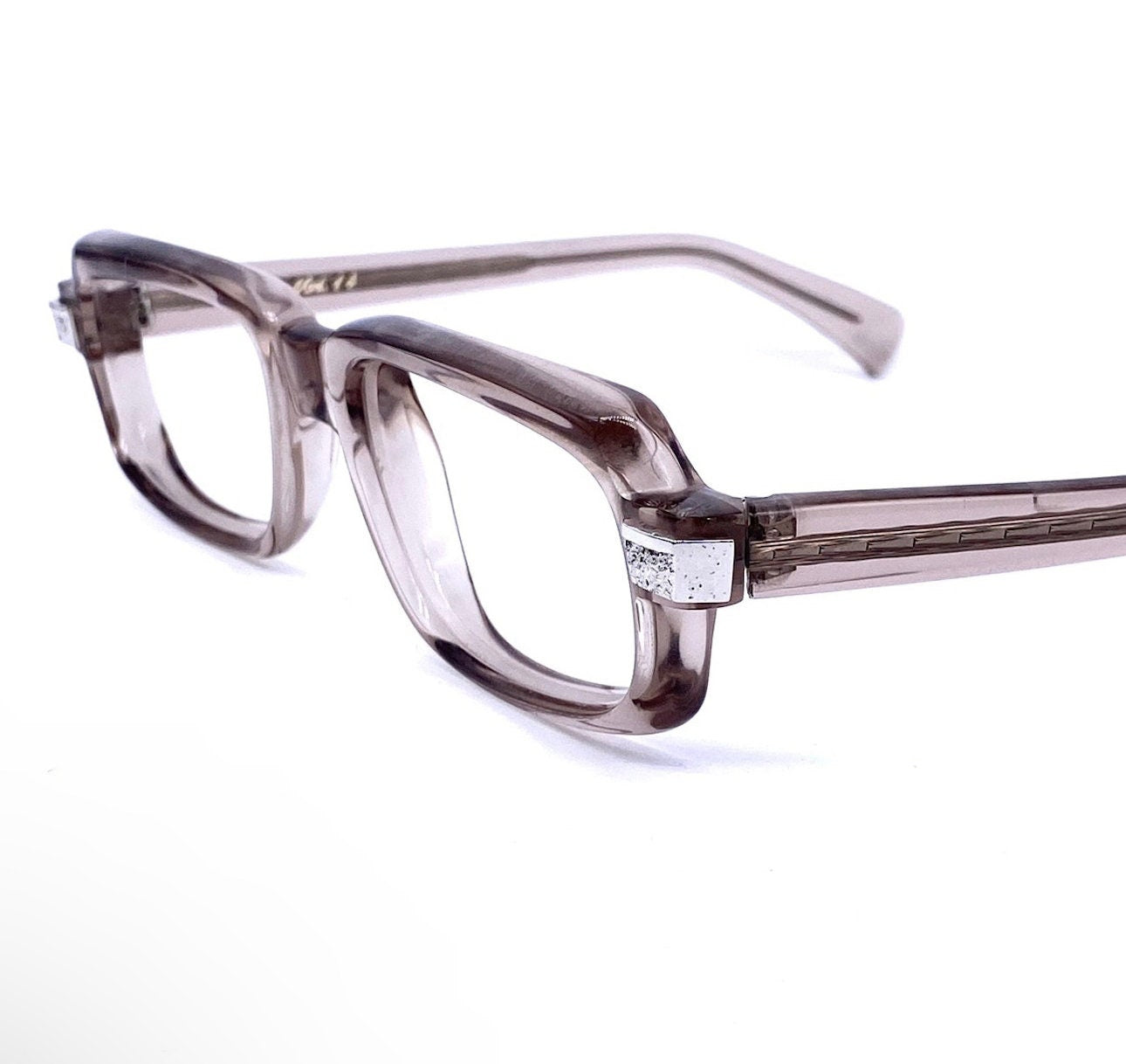 Serge Kirchhofer mod.14 luxury thick squared grey translucent sunglasses 1970s NOS
