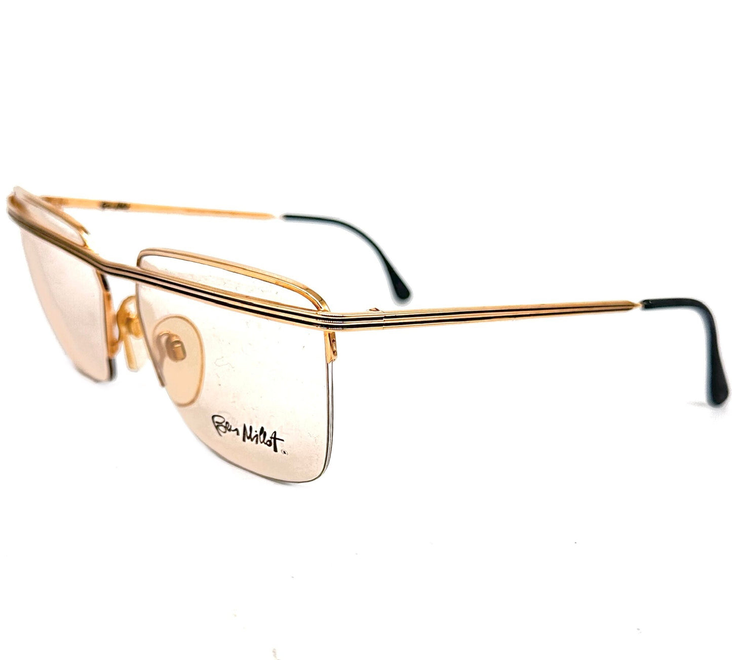 Ben Millot F400 square half rim golden metal eyeglasses frames Made in France in the 80s, 2 colors