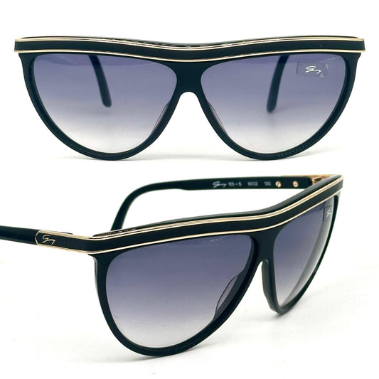 Genny 155-S black wrap sunglasses with gold lines detail on the top ribbon 89s NoS Made in Italy
