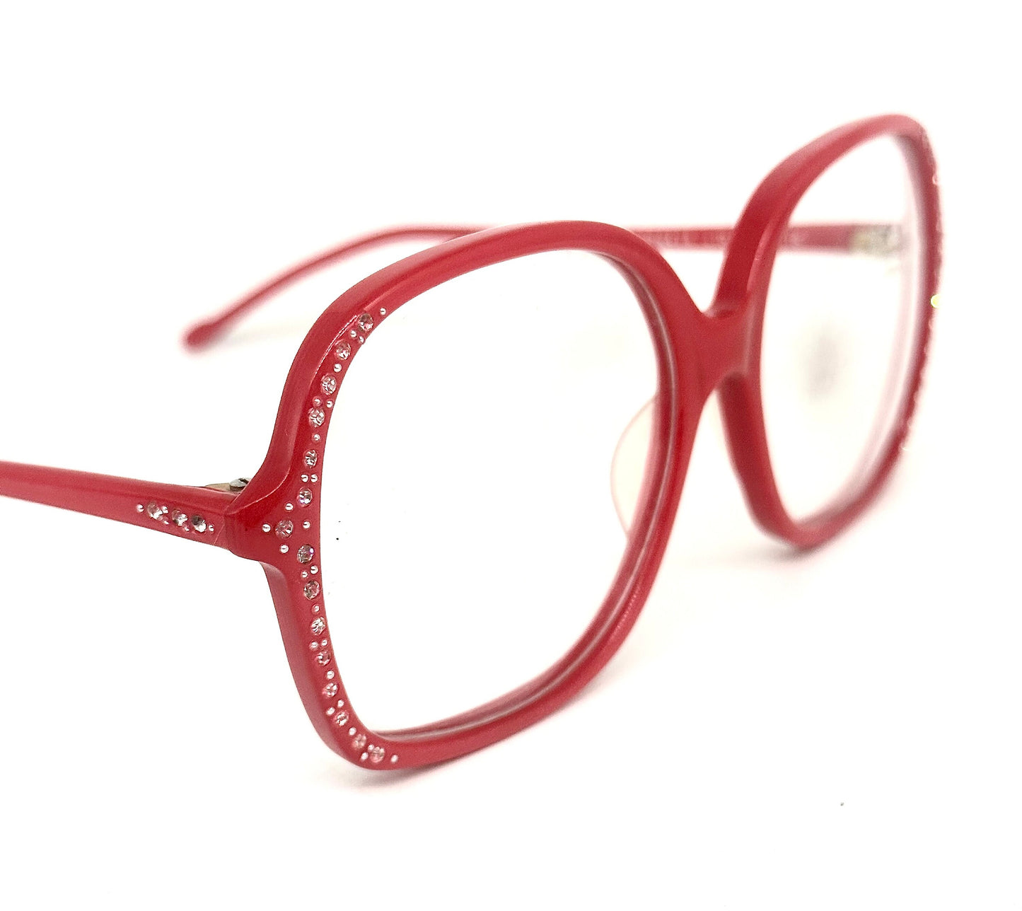 Armony vivid red square oversized frames w rhinestones details, NOS 80s Italy