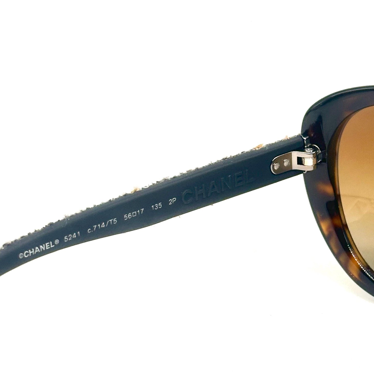 Chanel Tweed Collection 5241 Havana Brown Butterfly Cateye Frame Sunglasses 90s NOS