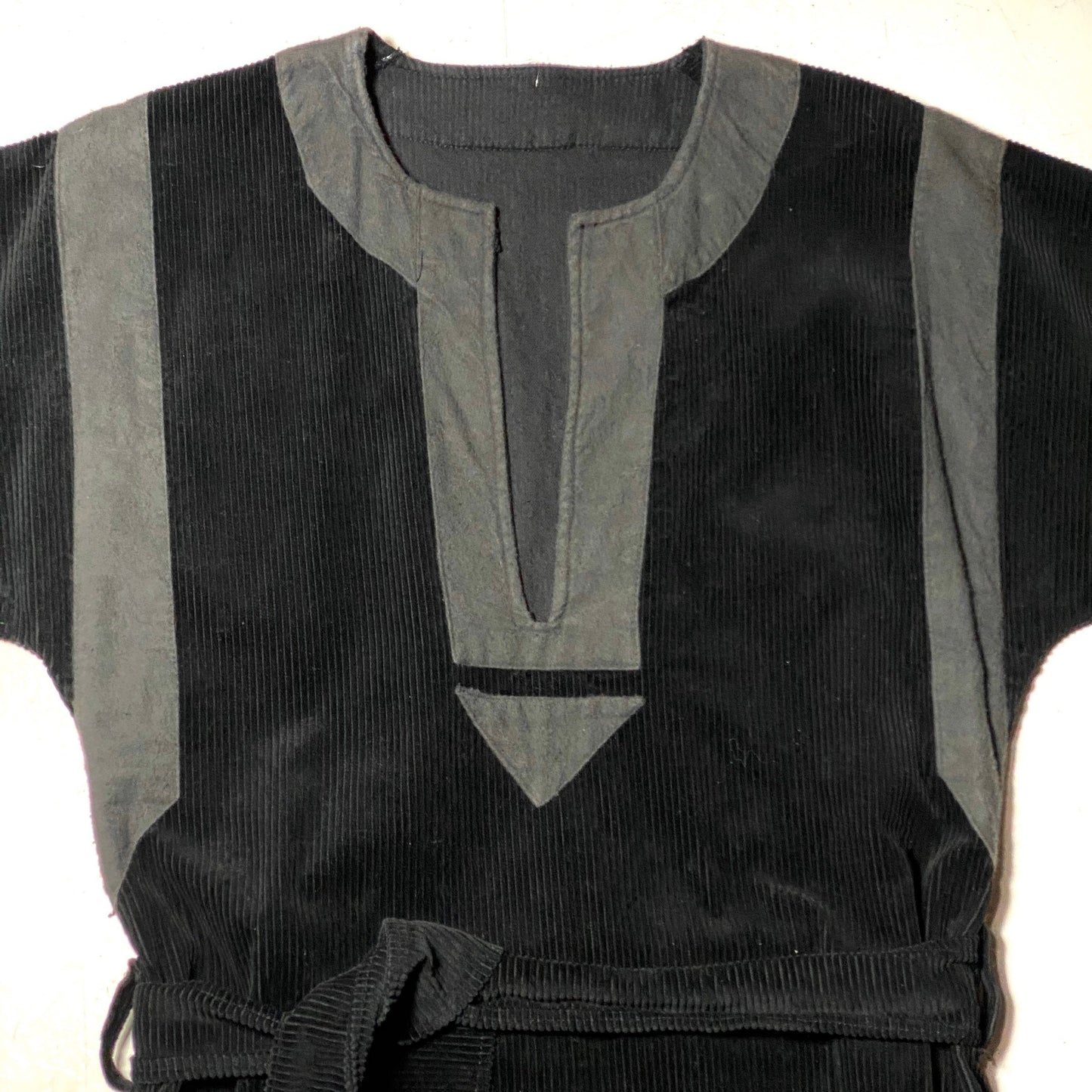 Tailor made black corduroy dress with deep keyhole collar, great condition