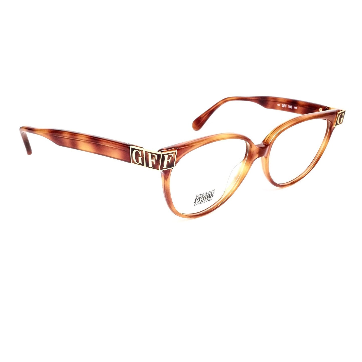 Gianfranco Ferré gff106 light or dark tortoise eyeglasses frames with golden signature hinge, 2 sizes