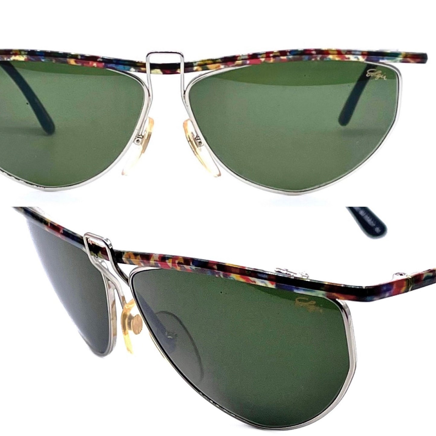 Solgir modernist sunglasses with Multicolor enamel and fork bridge, NOS 80s Italy