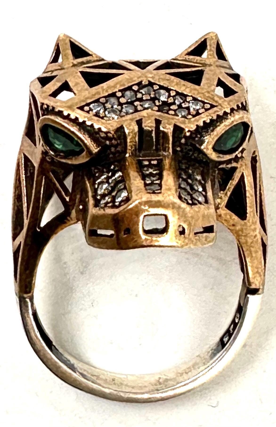 Anubi low-poly 925 silver-brass ring embellished w crystals, Beautiful and mint