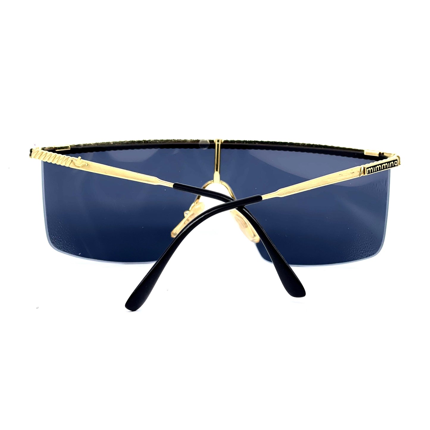 Mimmina mask sunglasses with gold plated in brown line and temple / rope style NOS 80s