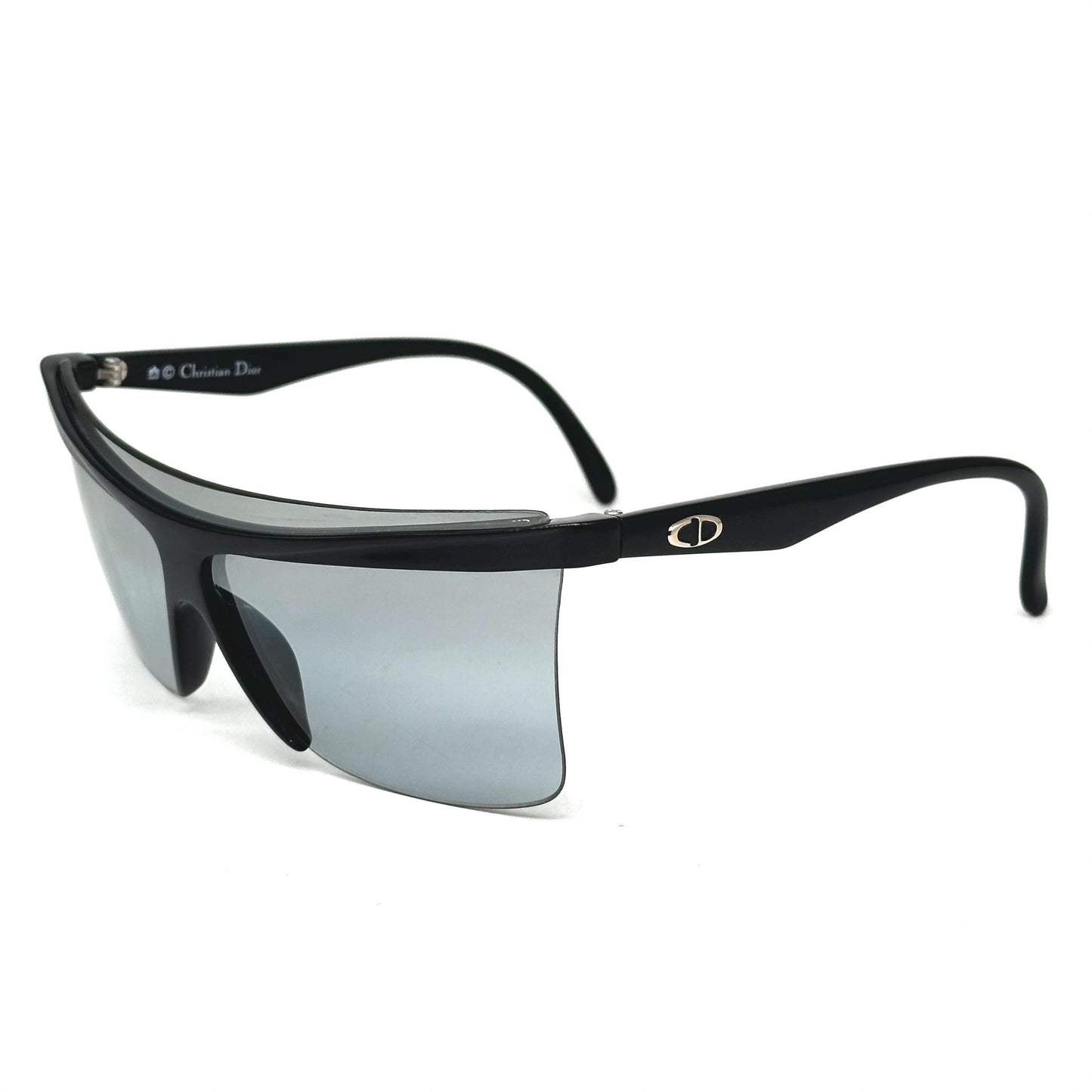 Christian Dior 2395 futuristc black optyl mask sunglasses with silver CD logo detail on temples 70s NOS