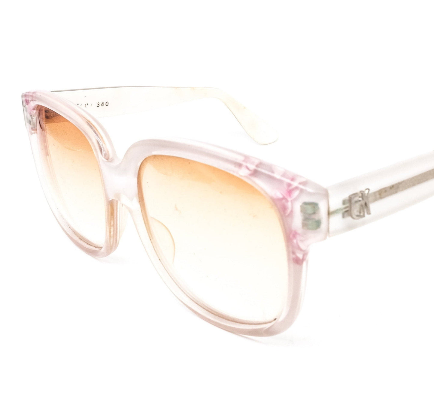 Emmanuelle Khanh vintage artistic square sunglasses in white clear acetate with cherry blossom details Made in France