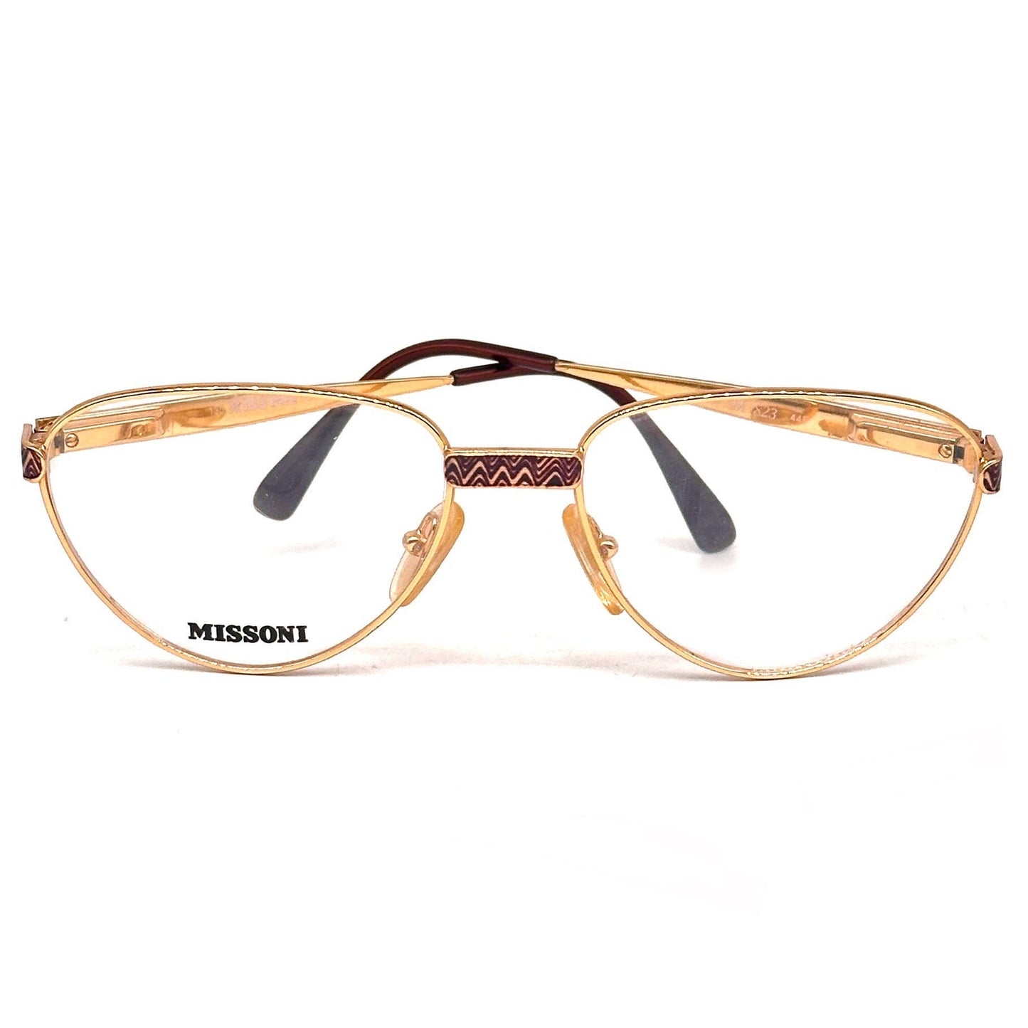 Missoni M823 44F gold oval frames w iconic brown wavy zig-zag enamel detailing, 90s NOs