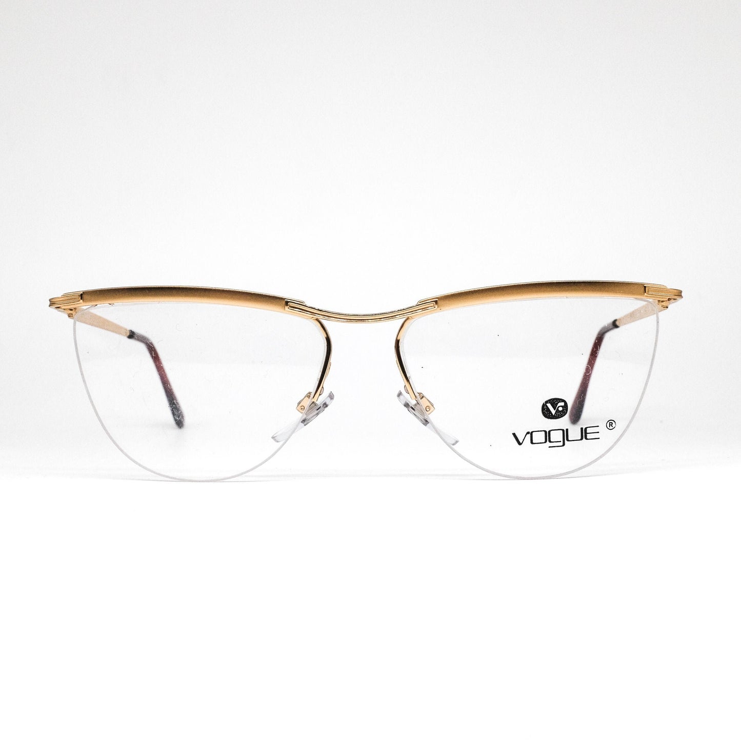 Vogue VO 3031 minimal gold metal browline eyeglasses frames with teardrop lenses, 1990s NOS.